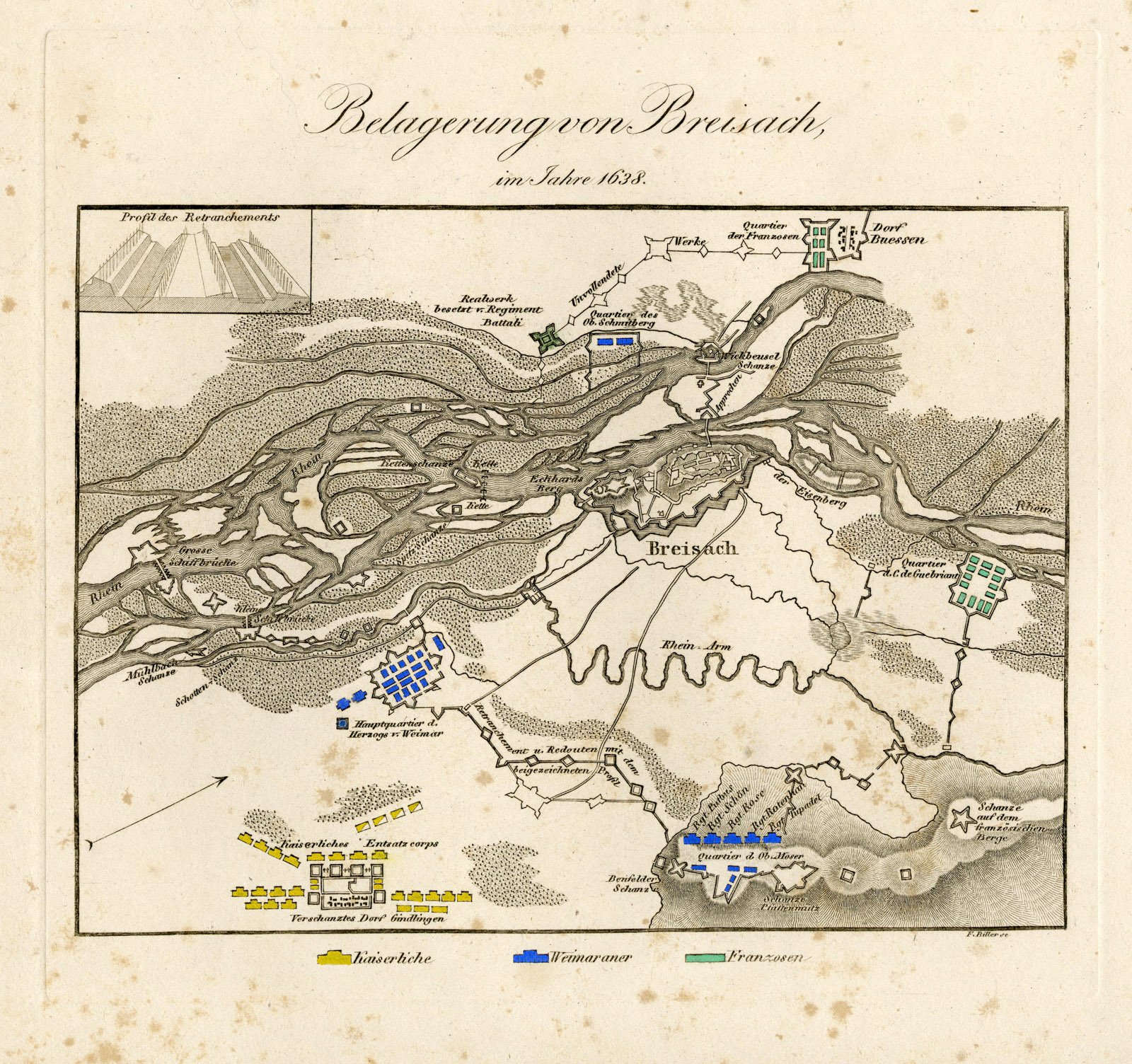 Pco 21406 416x391 Antique Map-BATTLE OF BREISACH-GERMANY-30 YEARS' WAR-Biller-von Rothenburg-1837