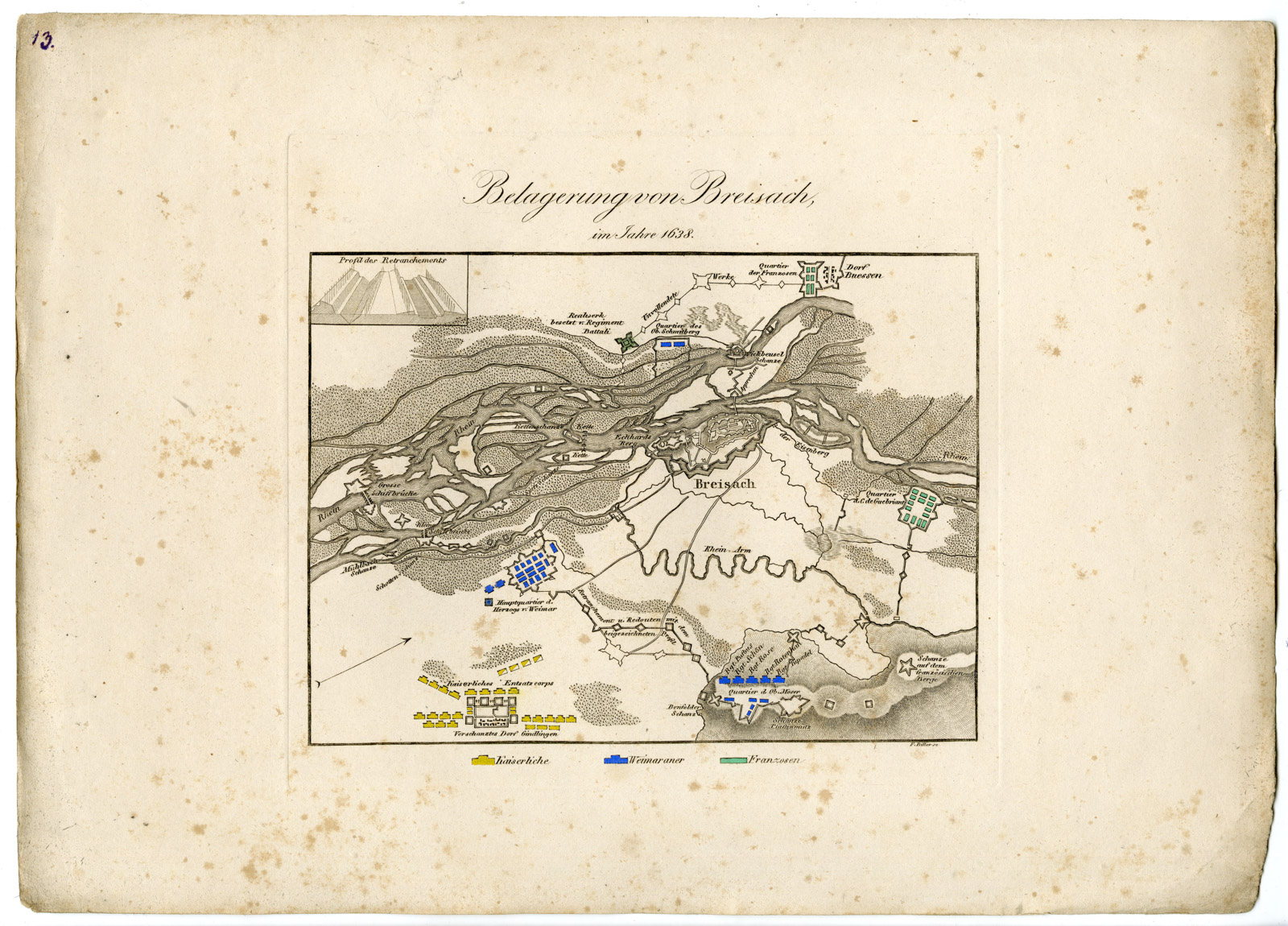 Pco 21407 416x299 Antique Map-BATTLE OF BREISACH-GERMANY-30 YEARS' WAR-Biller-von Rothenburg-1837 - Image 2