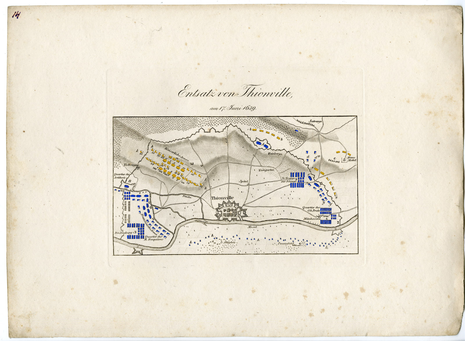 , Antique Map-RELIEF OF THIONVILLE-FRANCE-30 YEARS’ WAR-von Rothenburg-1837, Pictura Antique Prints