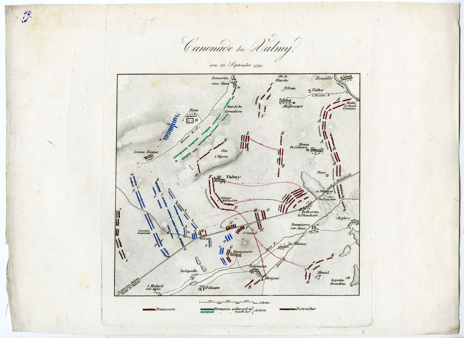 , Antique Map-BATTLE OF VALMY-CANNONADE-FRANCE-von Rothenburg-1837, Pictura Antique Prints