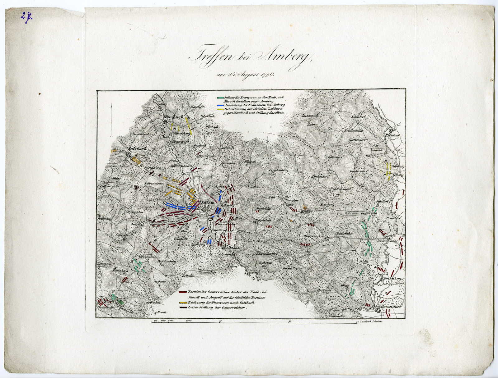 , Antique Map-BATTLE OF AMBERG-GERMANY-von Rothenburg-1837, Pictura Antique Prints