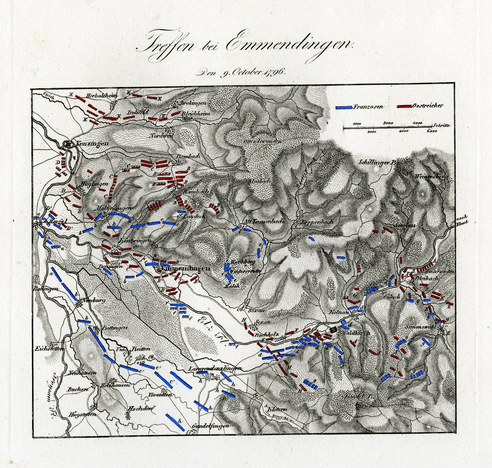 , Antique Map-BATTLE OF EMMENDINGEN-GERMANY-von Rothenburg-1837, Pictura Antique Prints