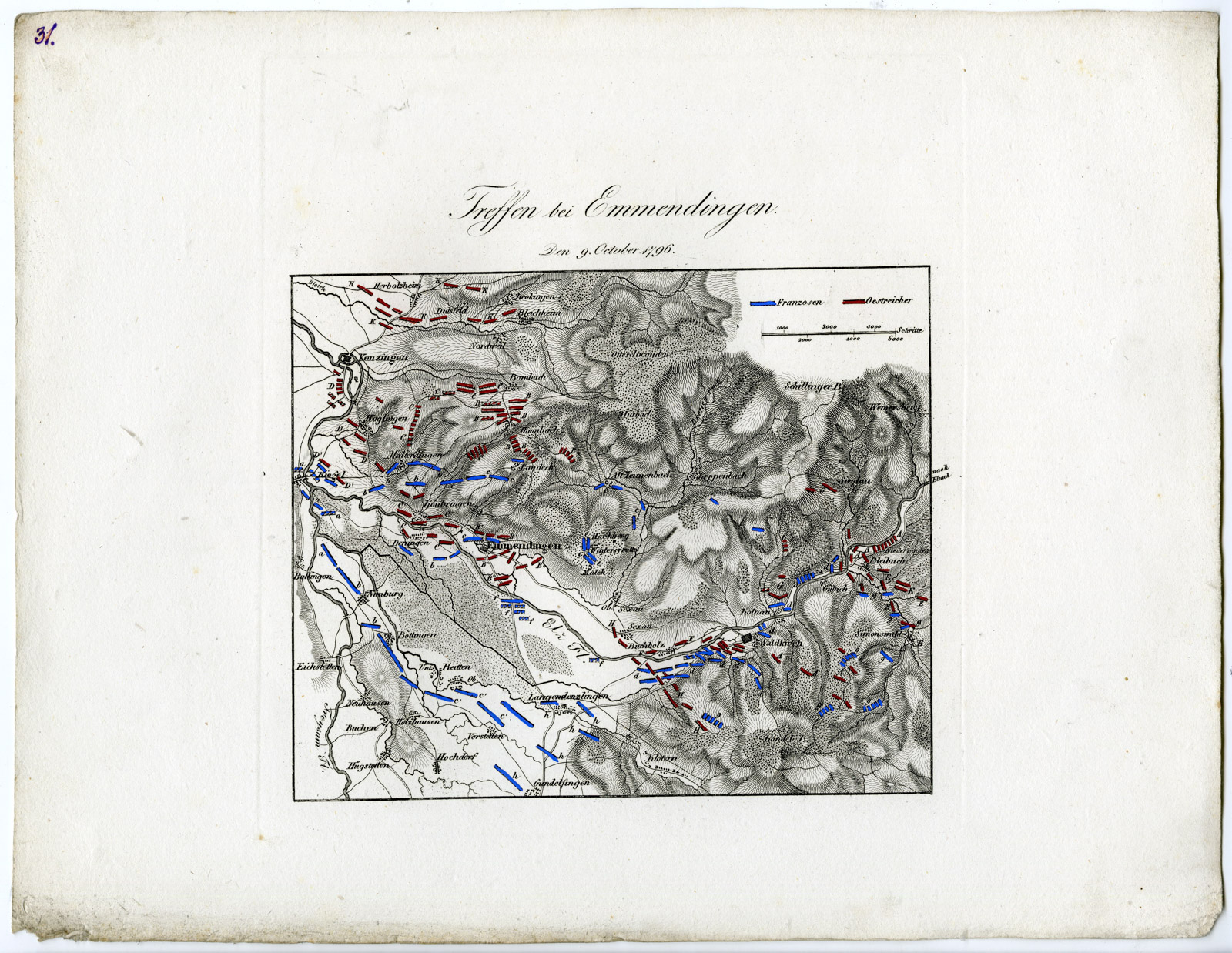 , Antique Map-BATTLE OF EMMENDINGEN-GERMANY-von Rothenburg-1837, Pictura Antique Prints
