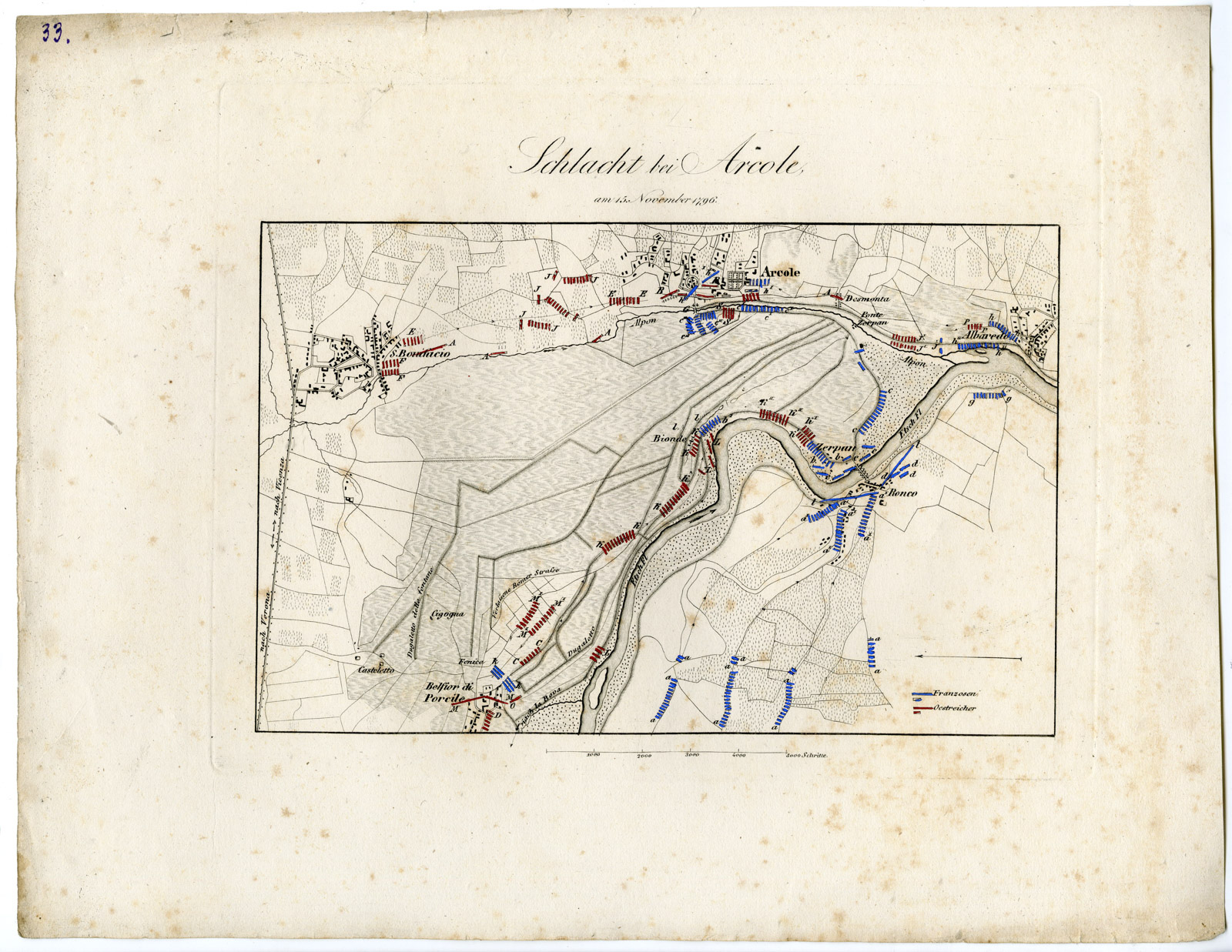 , 2-Antique Maps-BATTLE OF ARCOLE-ARCOLA-ITALY-von Rothenburg-1837, Pictura Antique Prints