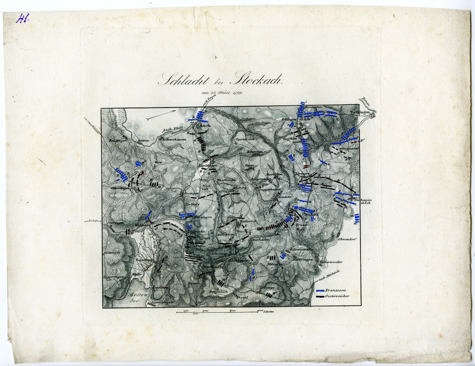 , Antique Map-BATTLE OF STOCKACH-GERMANY-von Rothenburg-1837, Pictura Antique Prints
