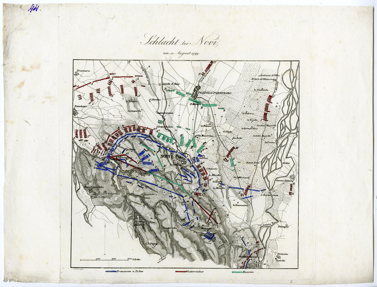 , Antique Map-BATTLE OF NOVI-ITALY-Biller-von Rothenburg-1837, Pictura Antique Prints