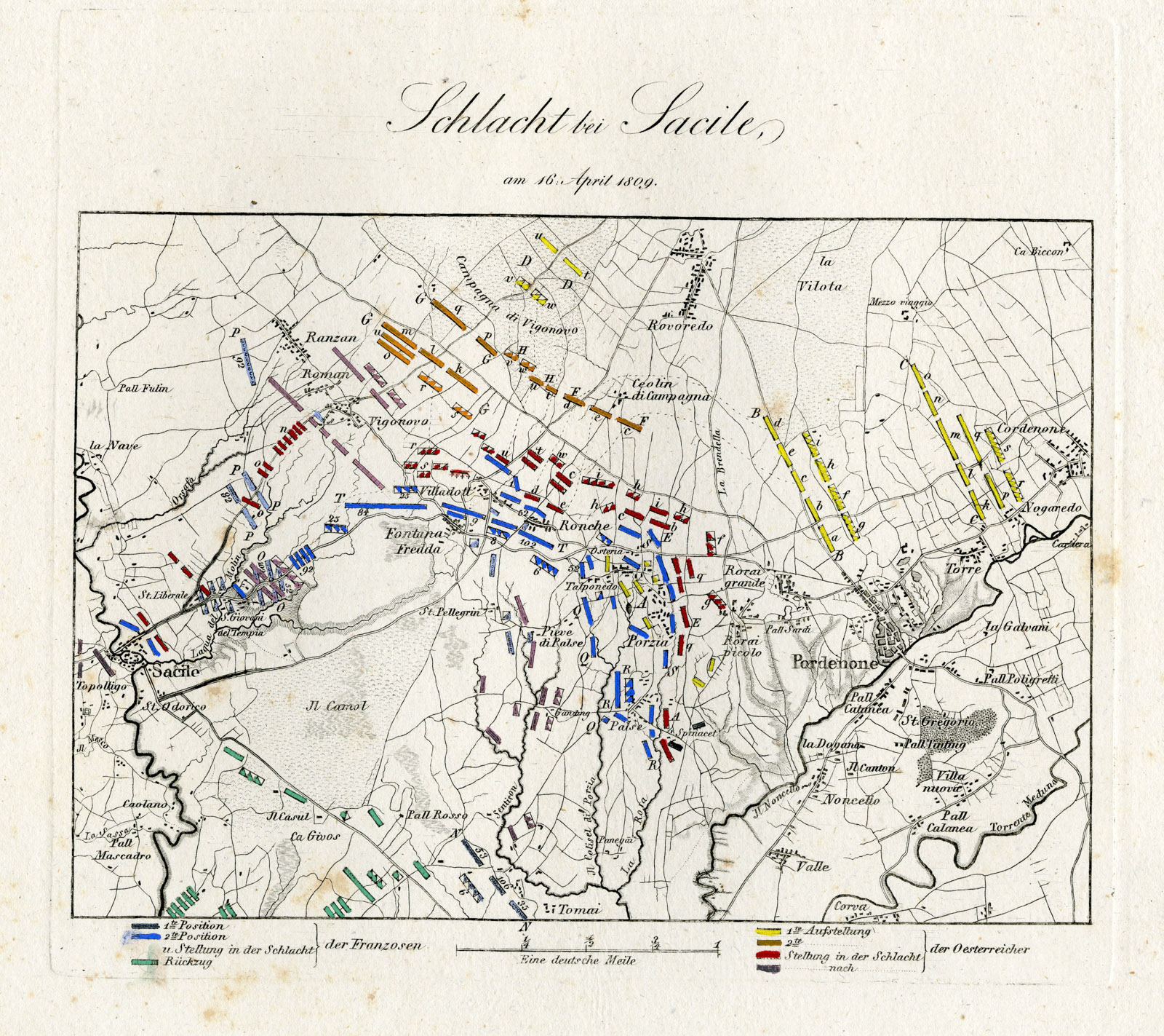 , Antique Map-BATTLE OF SACILE-ITALY-von Rothenburg-1837, Pictura Antique Prints