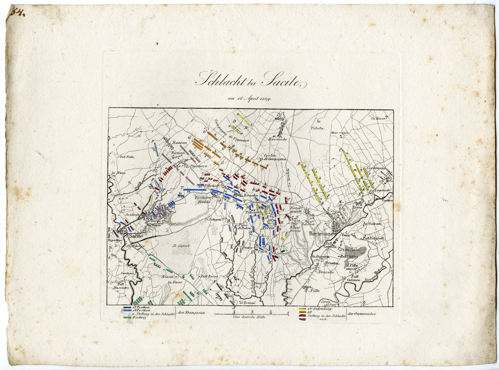 , Antique Map-BATTLE OF SACILE-ITALY-von Rothenburg-1837, Pictura Antique Prints