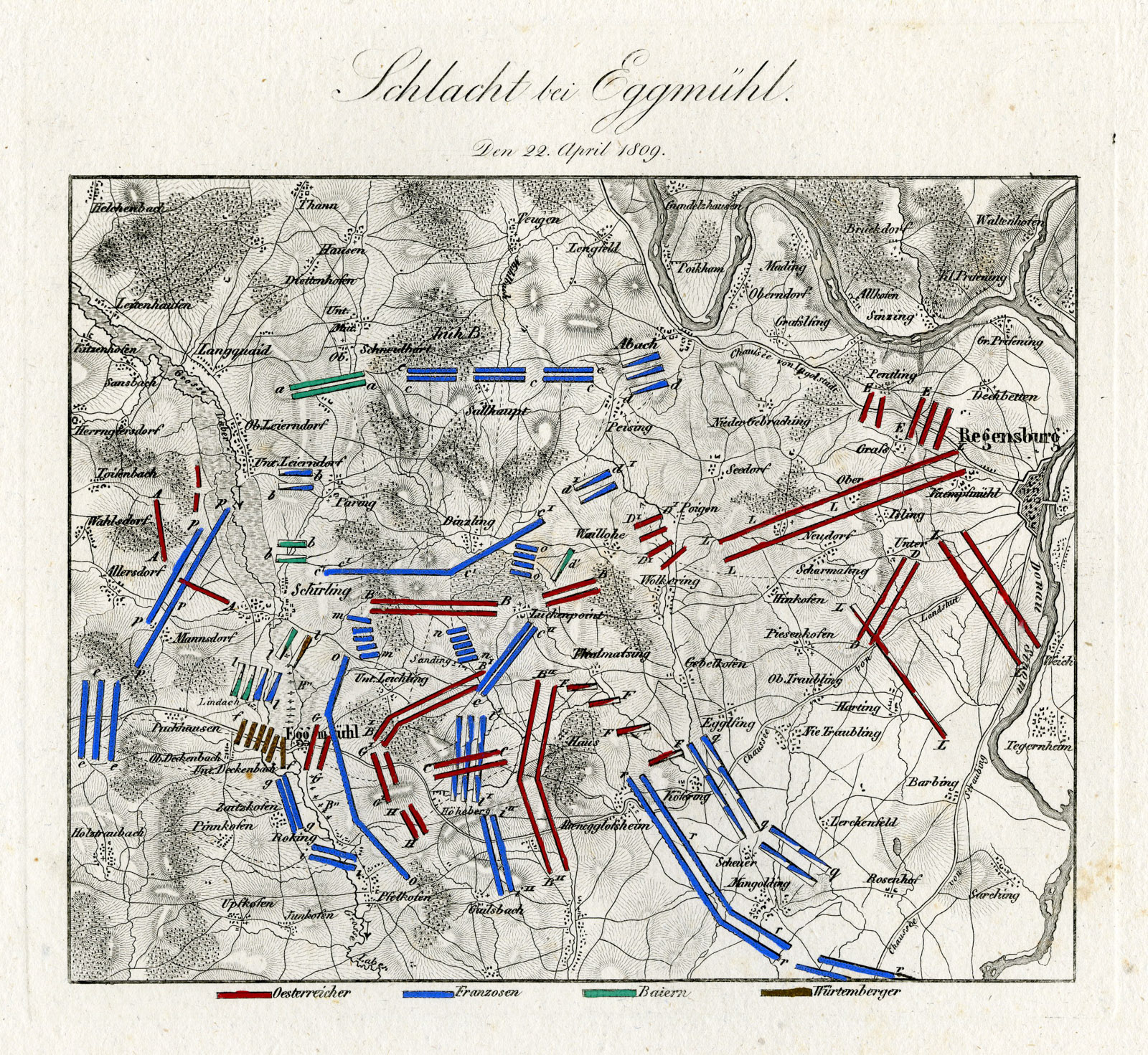 , Antique Map-BATTLE OF ECKMUHL-GERMANY-von Rothenburg-1837, Pictura Antique Prints