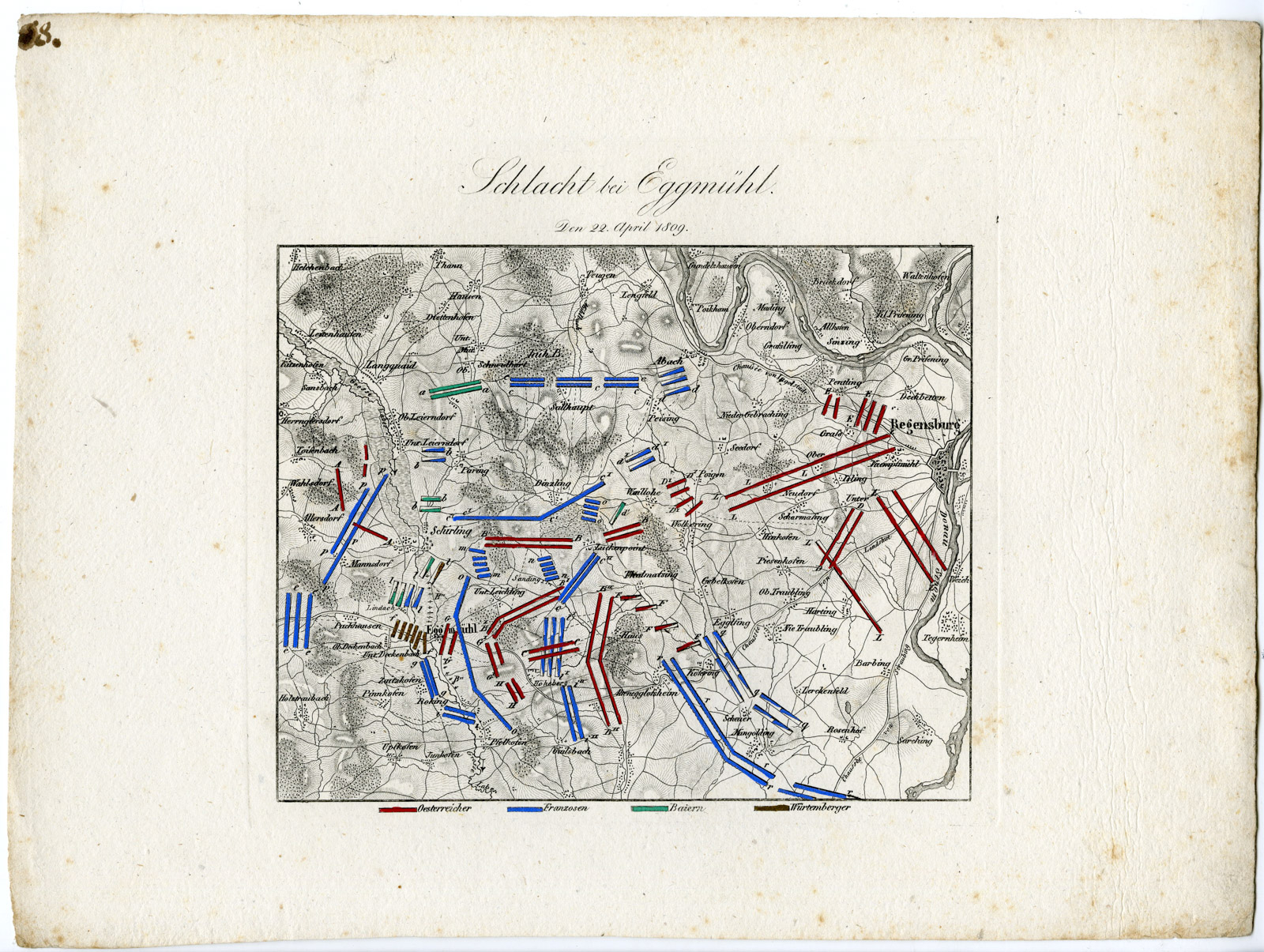 , Antique Map-BATTLE OF ECKMUHL-GERMANY-von Rothenburg-1837, Pictura Antique Prints