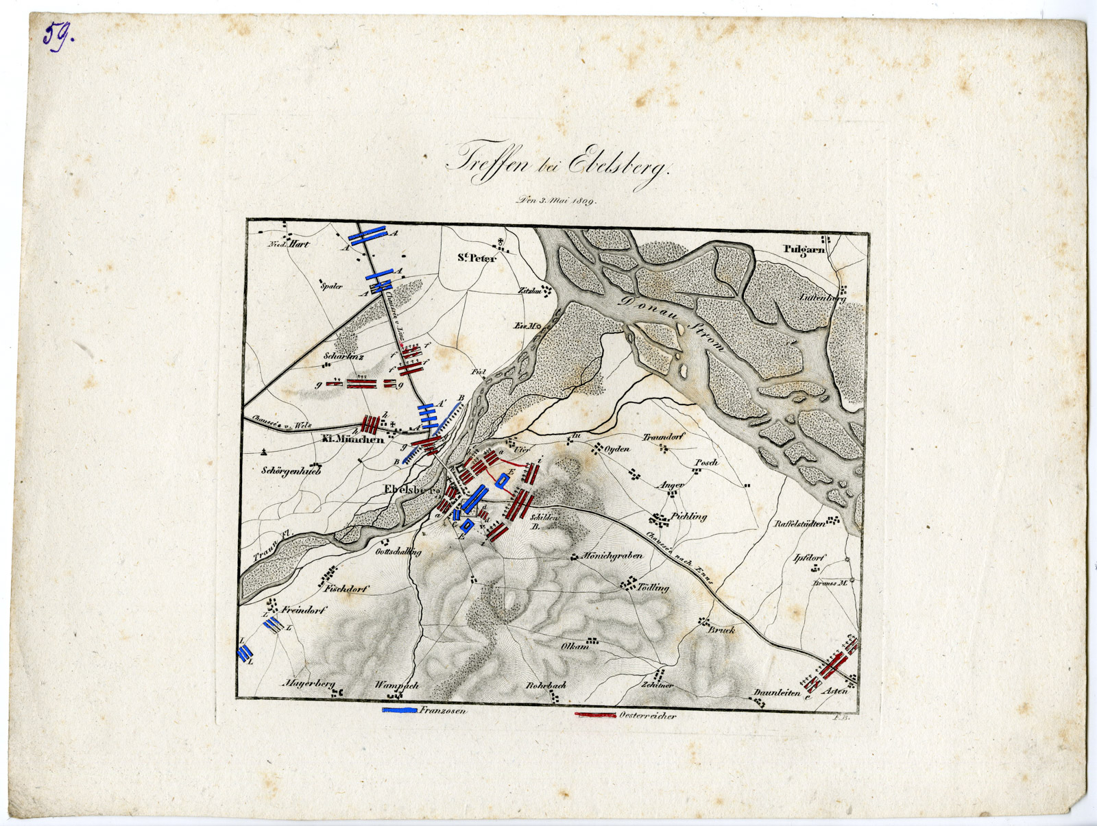 Pco 21710 416x313 Antique Map-BATTLE OF EBELSBERG-AUSTRIA-Biller-von Rothenburg-1837 - Image 2