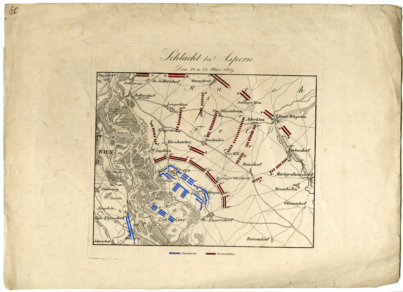 Pco 21714 416x302 Antique Map-BATTLE OF ASPERN ESSLING-AUSTRIA-von Rothenburg-1837 - Image 2