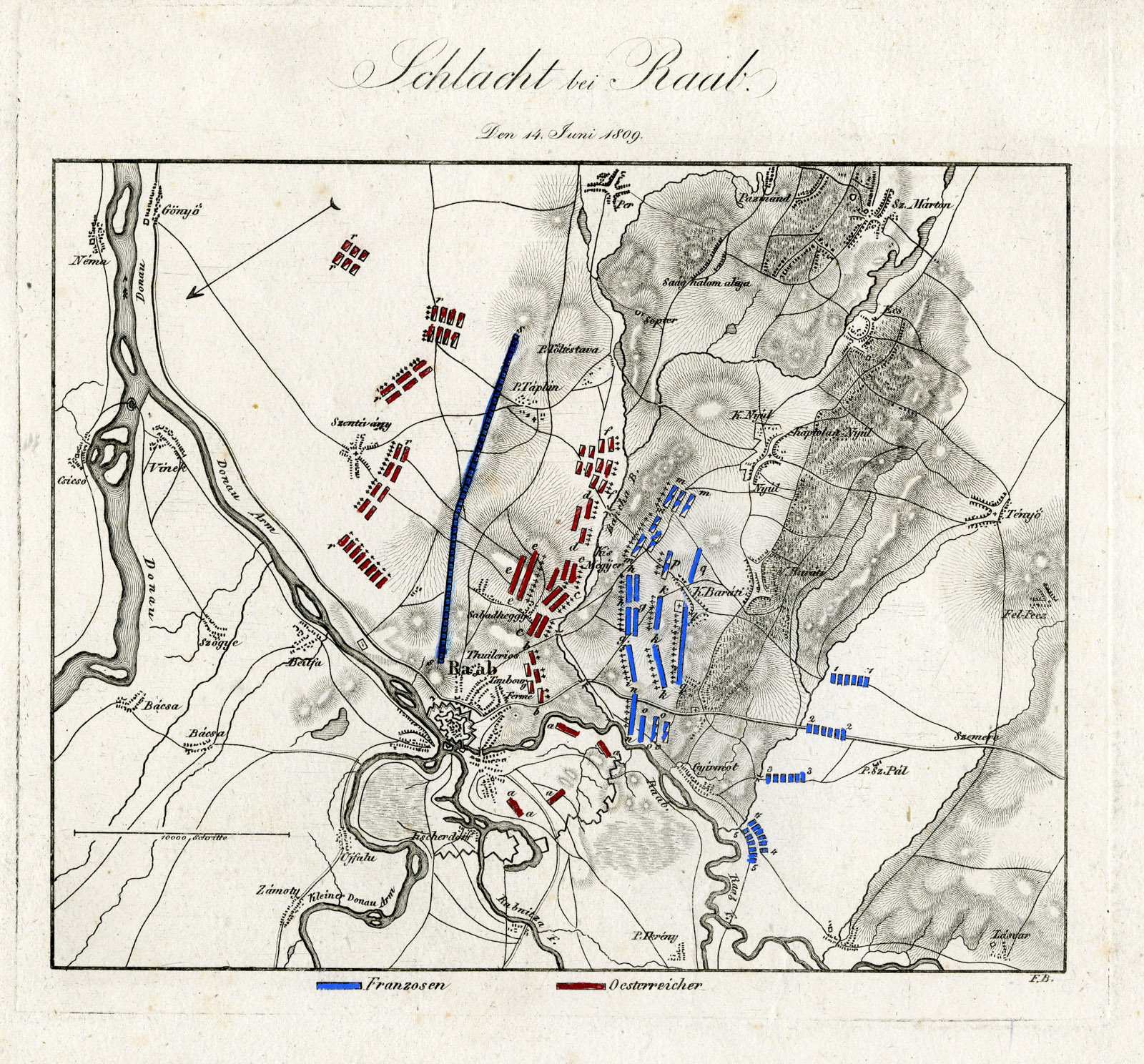 Antique Map-BATTLE OF RAAB-GYOR-HUNGARY-Biller-von Rothenburg-1837