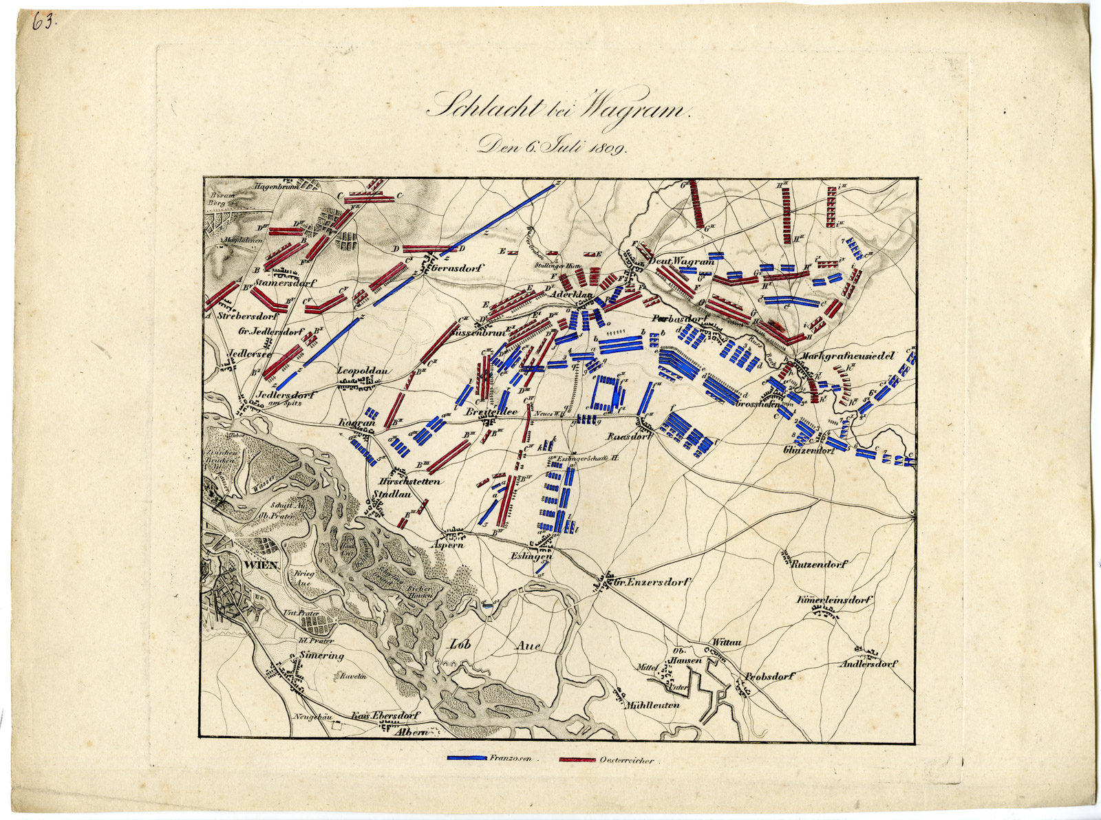 , Antique Map-BATTLE OF WAGRAM-AUSTRIA-II-von Rothenburg-1837, Pictura Antique Prints