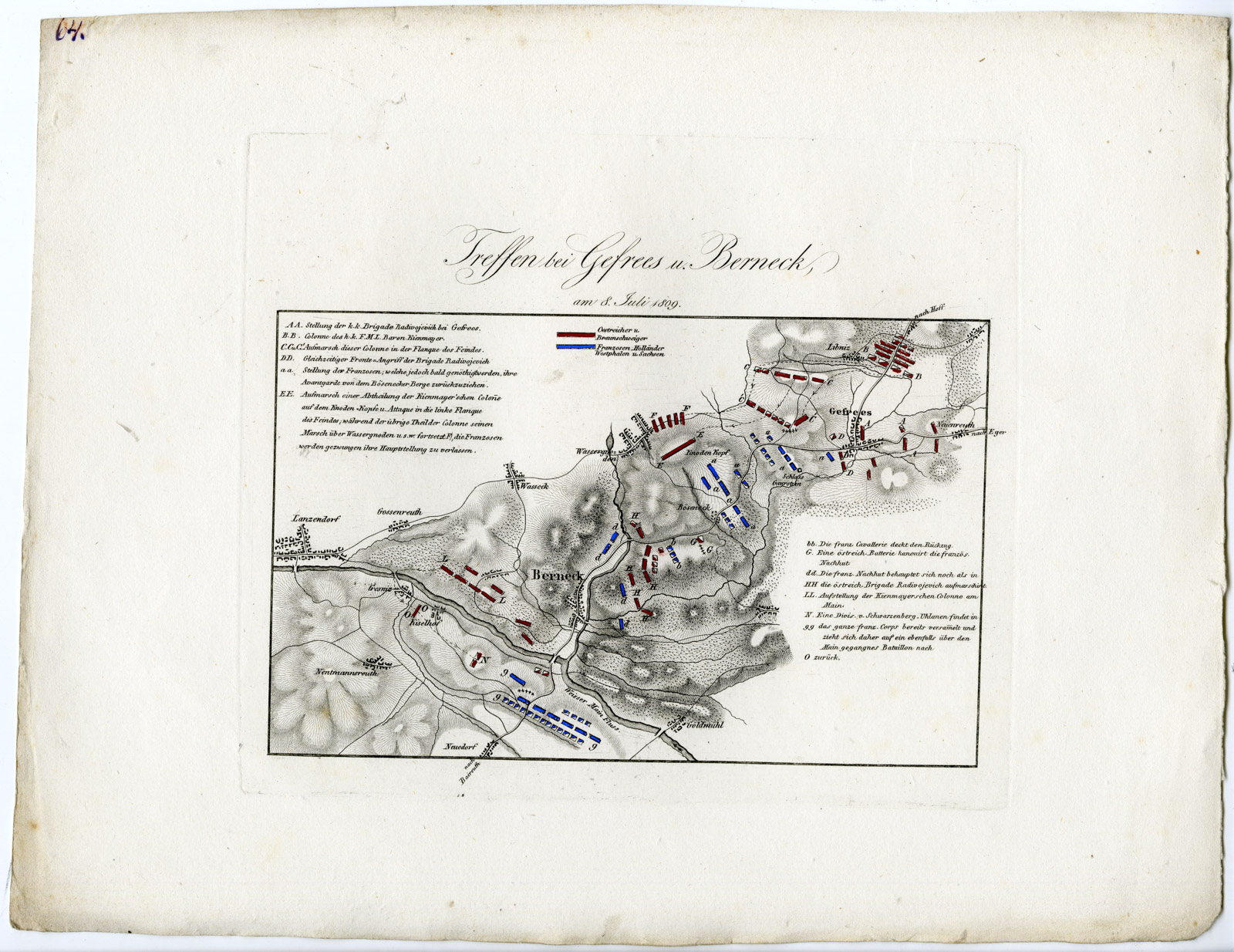 , Antique Map-BATTLE OF GEFREES-GERMANY-von Rothenburg-1837, Pictura Antique Prints
