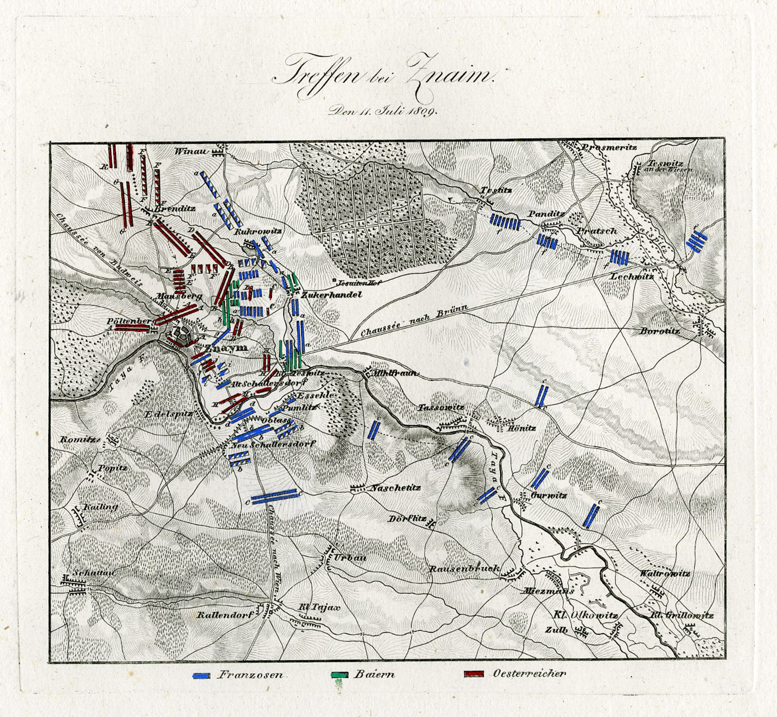 , Antique Map-BATTLE OF ZNAIM-ZNOJMO-CZECH REPUBLIC-von Rothenburg-1837, Pictura Antique Prints
