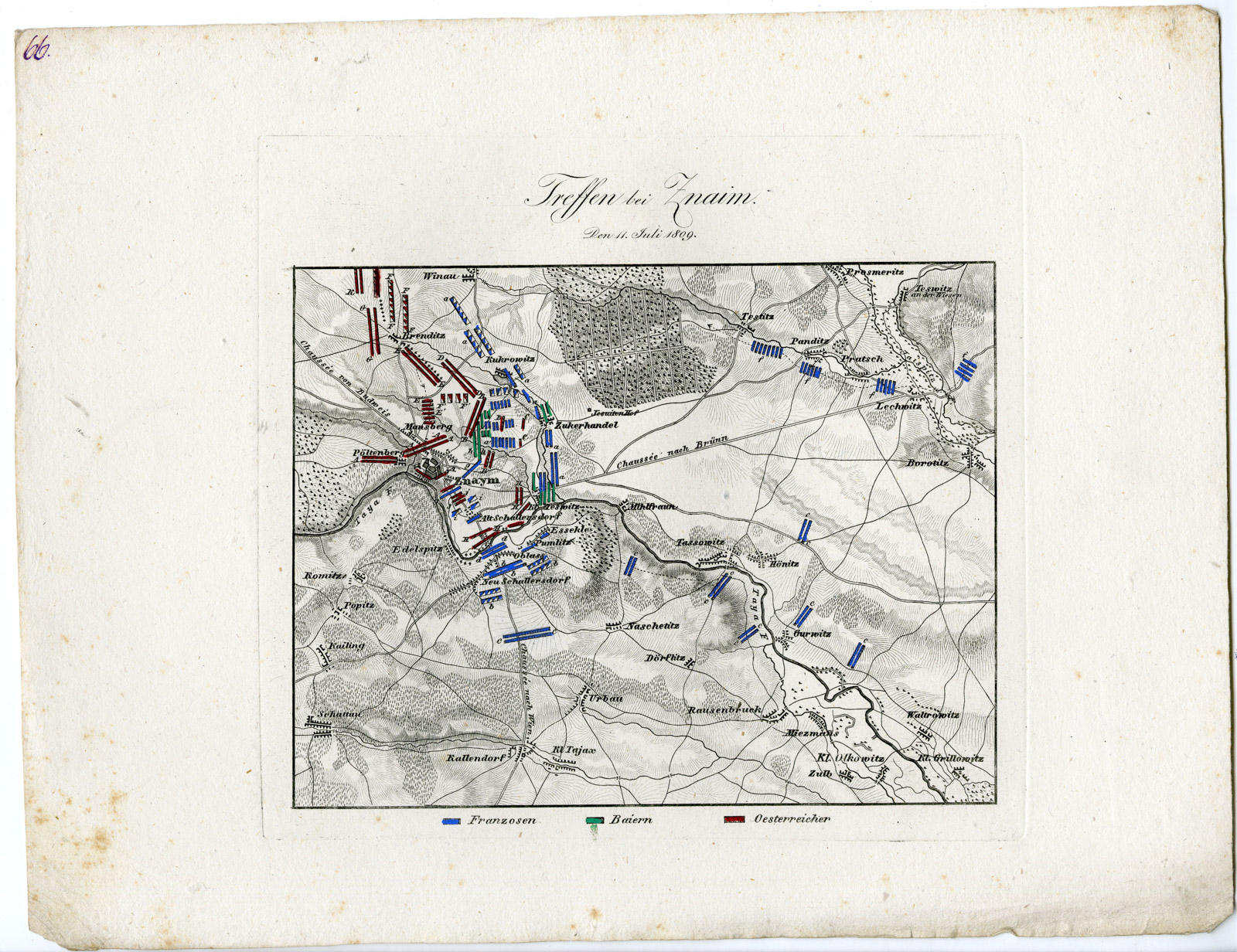 , Antique Map-BATTLE OF ZNAIM-ZNOJMO-CZECH REPUBLIC-von Rothenburg-1837, Pictura Antique Prints