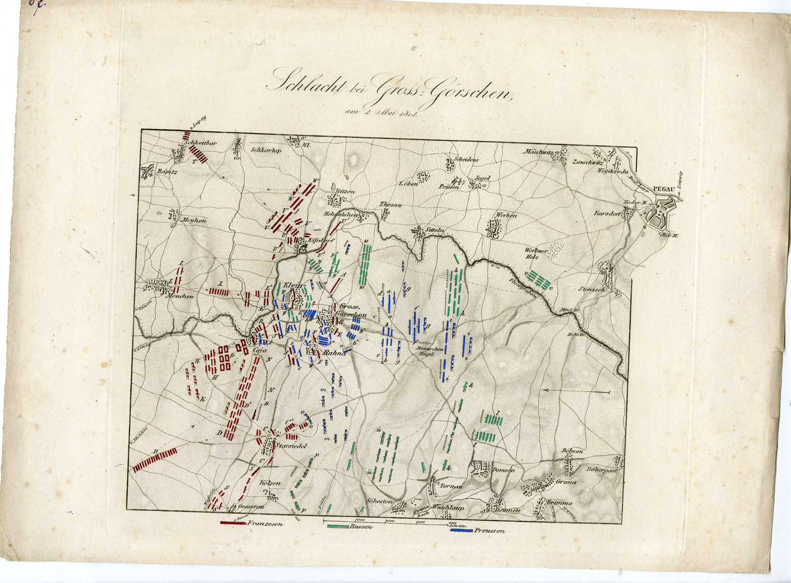 Pco 21743 416x307 Antique Map-BATTLE OF LUTZEN-GROSSGORSCHEN-GERMANY-von Rothenburg-1837 - Image 2