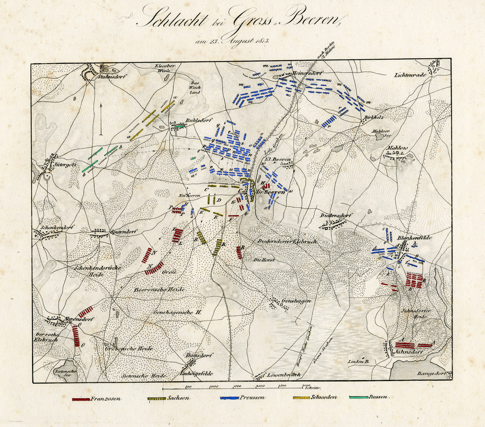 , Antique Map-BATTLE OF GROSSBEEREN-GERMANY-von Rothenburg-1837, Pictura Antique Prints