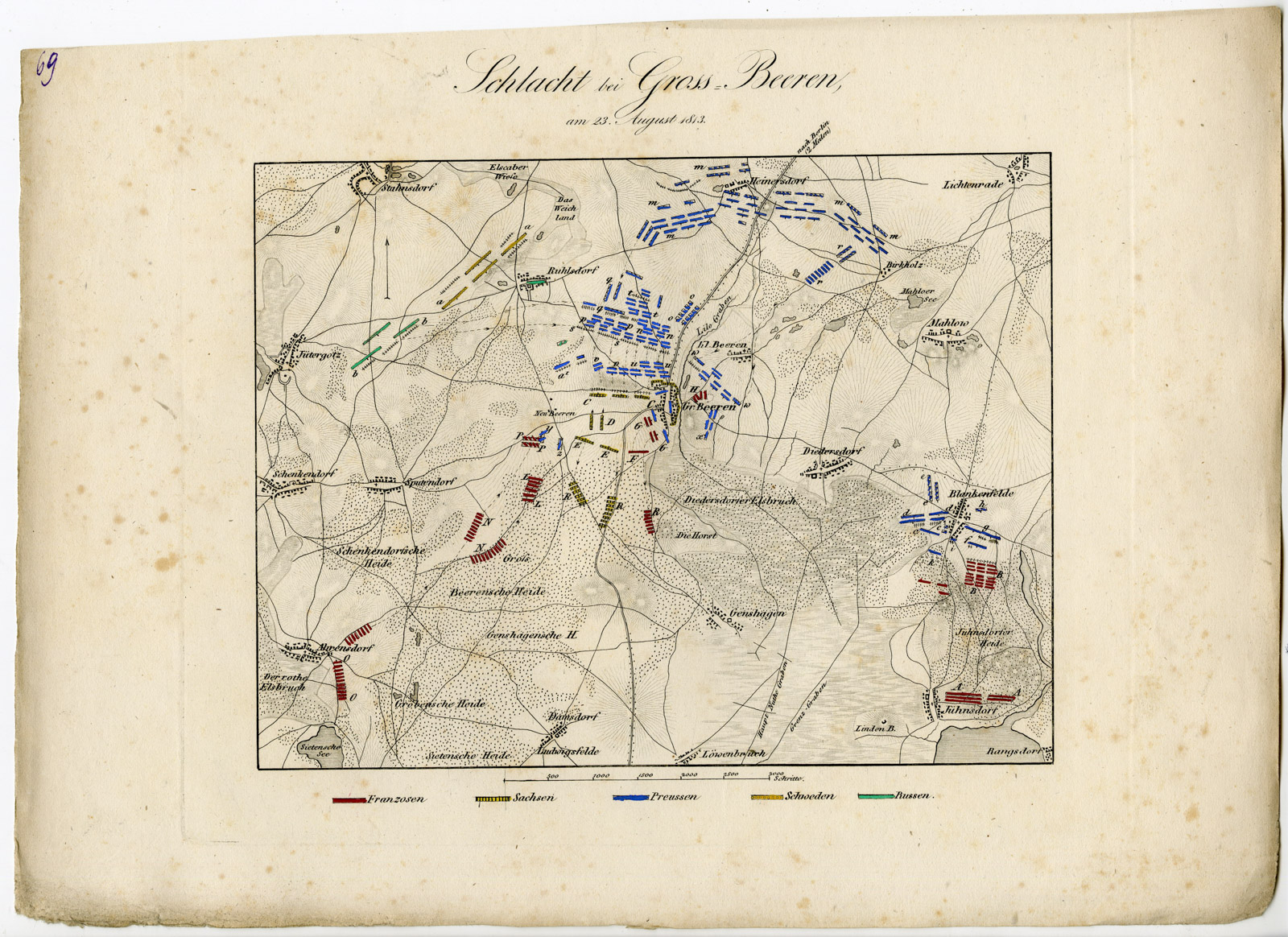 , Antique Map-BATTLE OF GROSSBEEREN-GERMANY-von Rothenburg-1837, Pictura Antique Prints