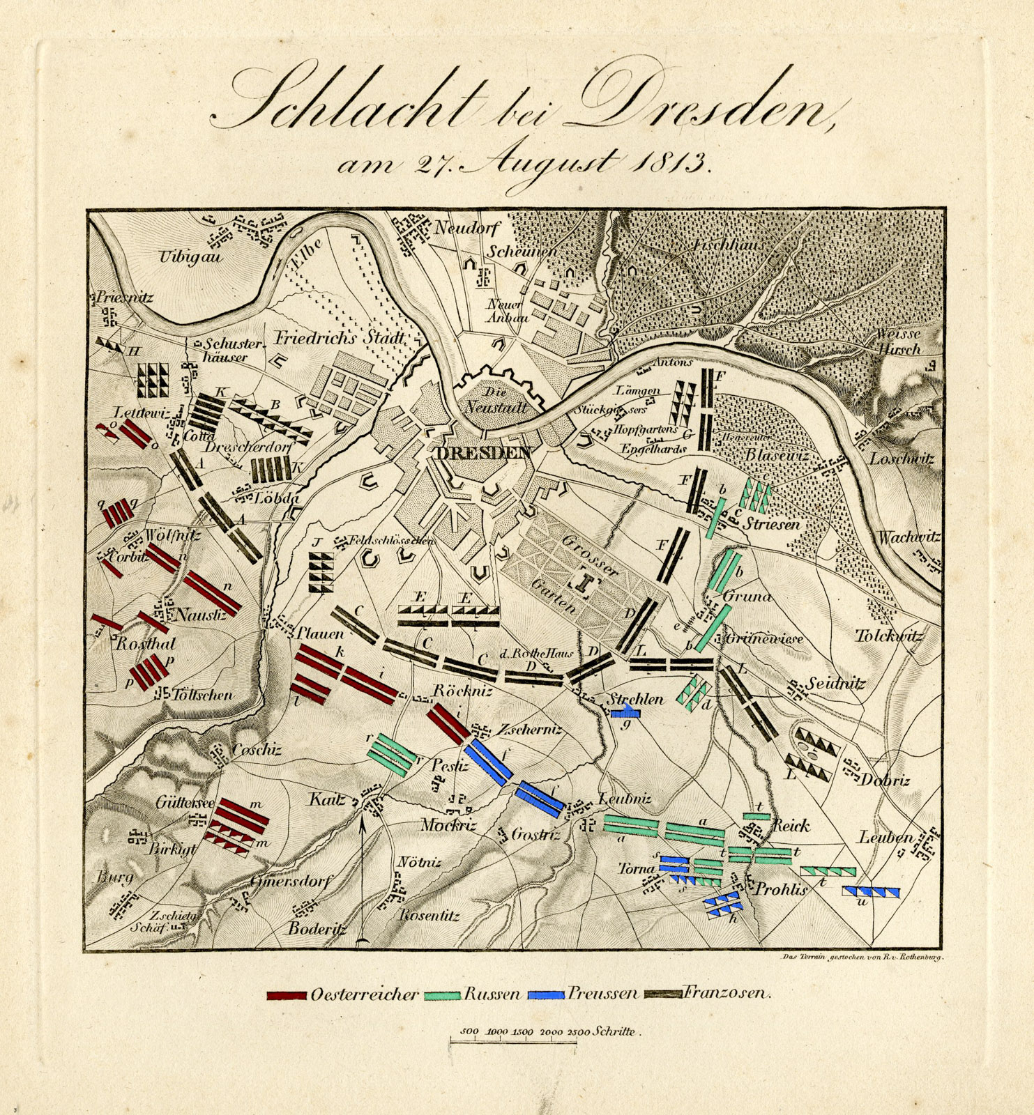 , Antique Map-BATTLE OF DRESDEN-GERMANY-von Rothenburg-1837, Pictura Antique Prints