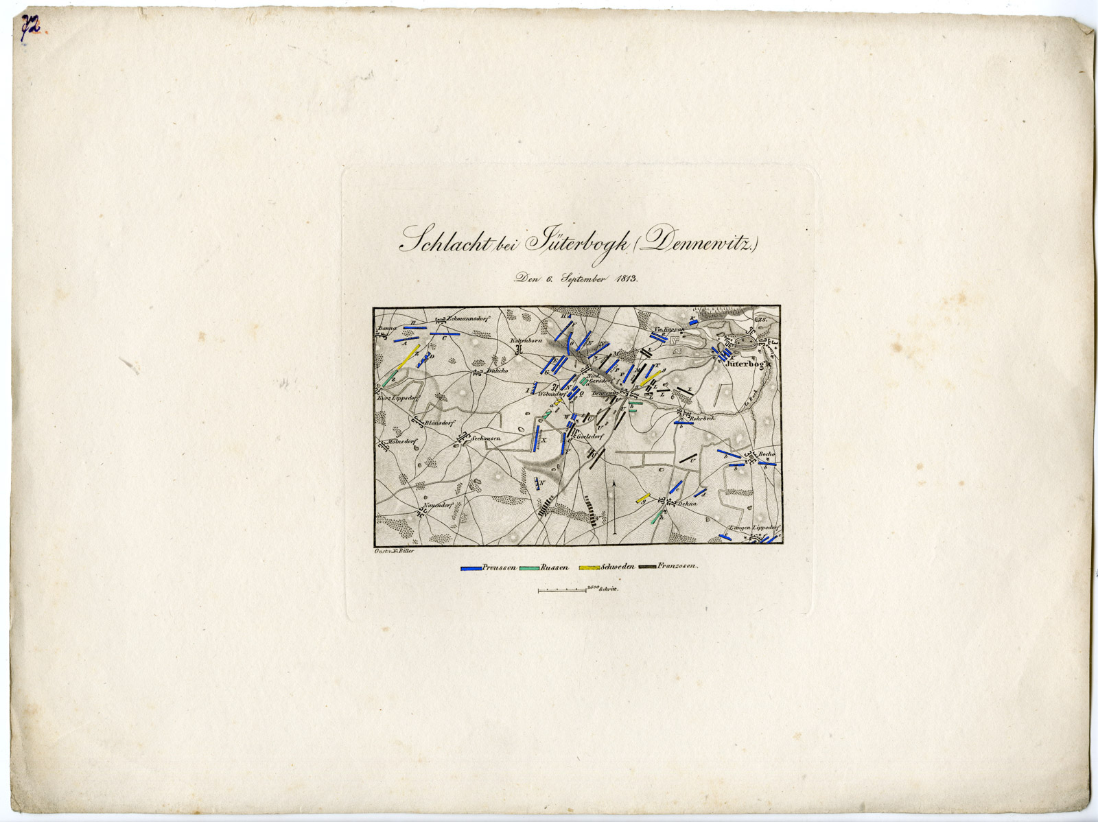 , Antique Map-BATTLE OF DENNEWITZ-GERMANY-Biller-von Rothenburg-1837, Pictura Antique Prints
