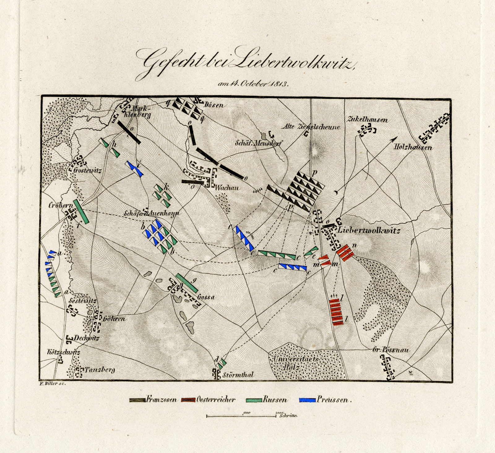 , Antique Map-BATTLE OF LIEBERTWOLKWITZ-GERMANY-Biller-von Rothenburg-1837, Pictura Antique Prints