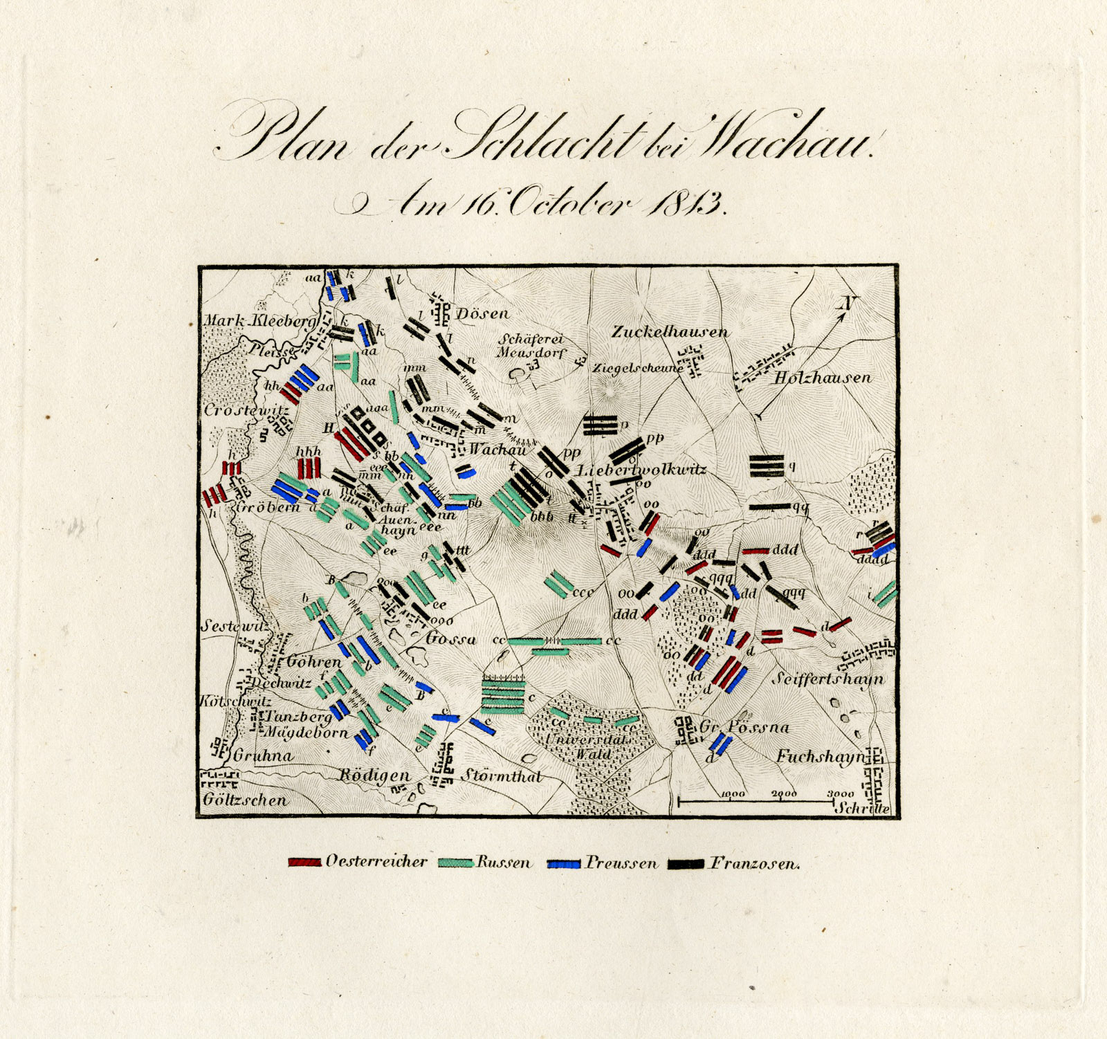 , Antique Map-BATTLE OF WACHAU-GERMANY-von Rothenburg-1837, Pictura Antique Prints