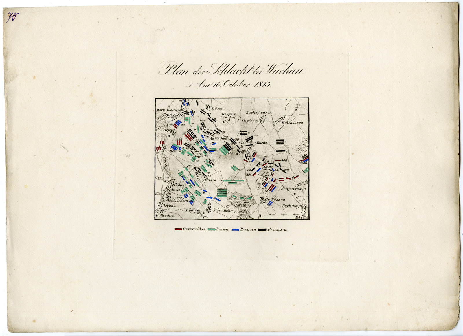 , Antique Map-BATTLE OF WACHAU-GERMANY-von Rothenburg-1837, Pictura Antique Prints