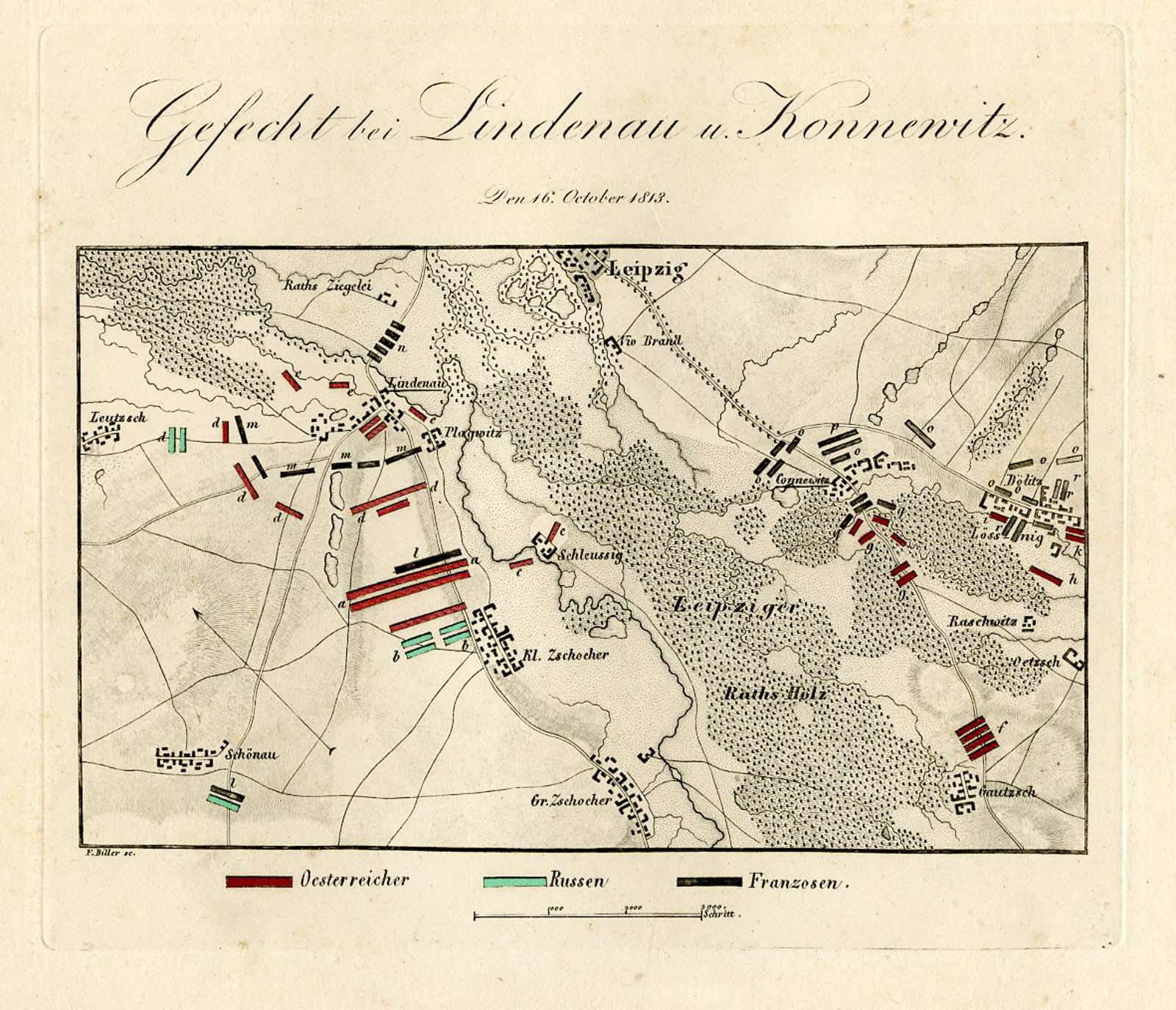 , Antique Map-BATTLE OF LINDENAU-GERMANY-Biller-von Rothenburg-1837, Pictura Antique Prints