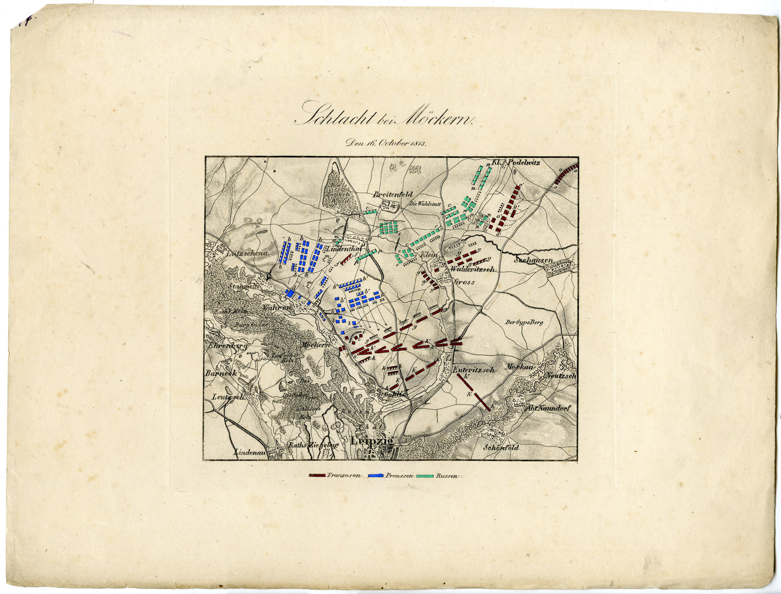 Pco 21781 416x316 Antique Map-BATTLE OF MOCKERN-GERMANY-von Rothenburg-1837 - Image 2