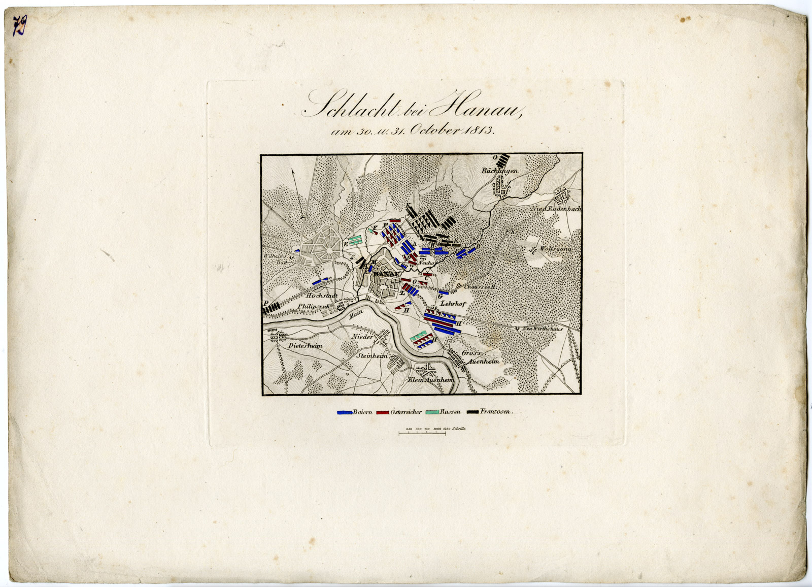 , Antique Map-BATTLE OF HANAU-GERMANY-von Rothenburg-1837, Pictura Antique Prints