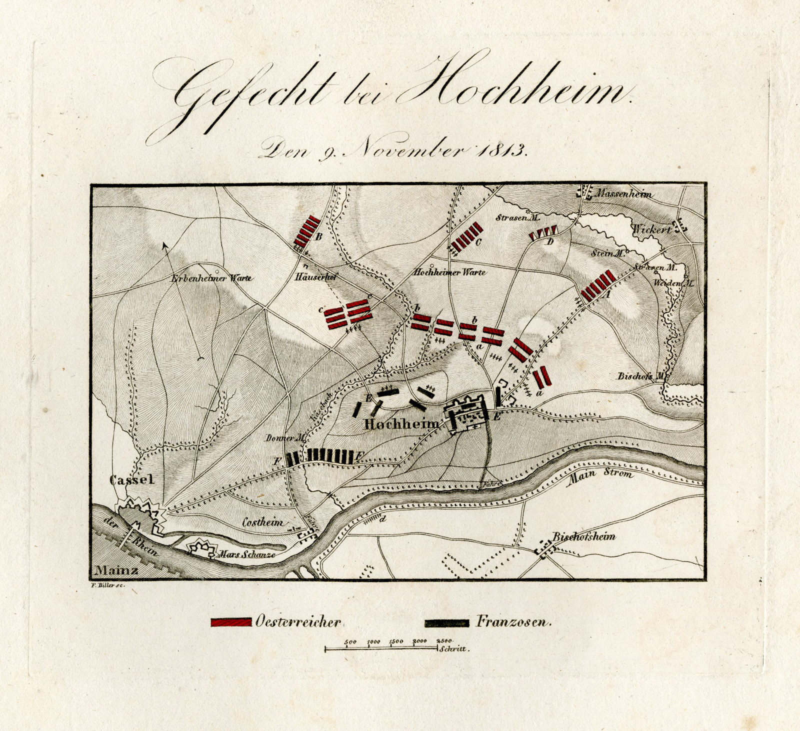 , Antique Map-BATTLE OF HOCHHEIM-GERMANY-Biller-von Rothenburg-1837, Pictura Antique Prints