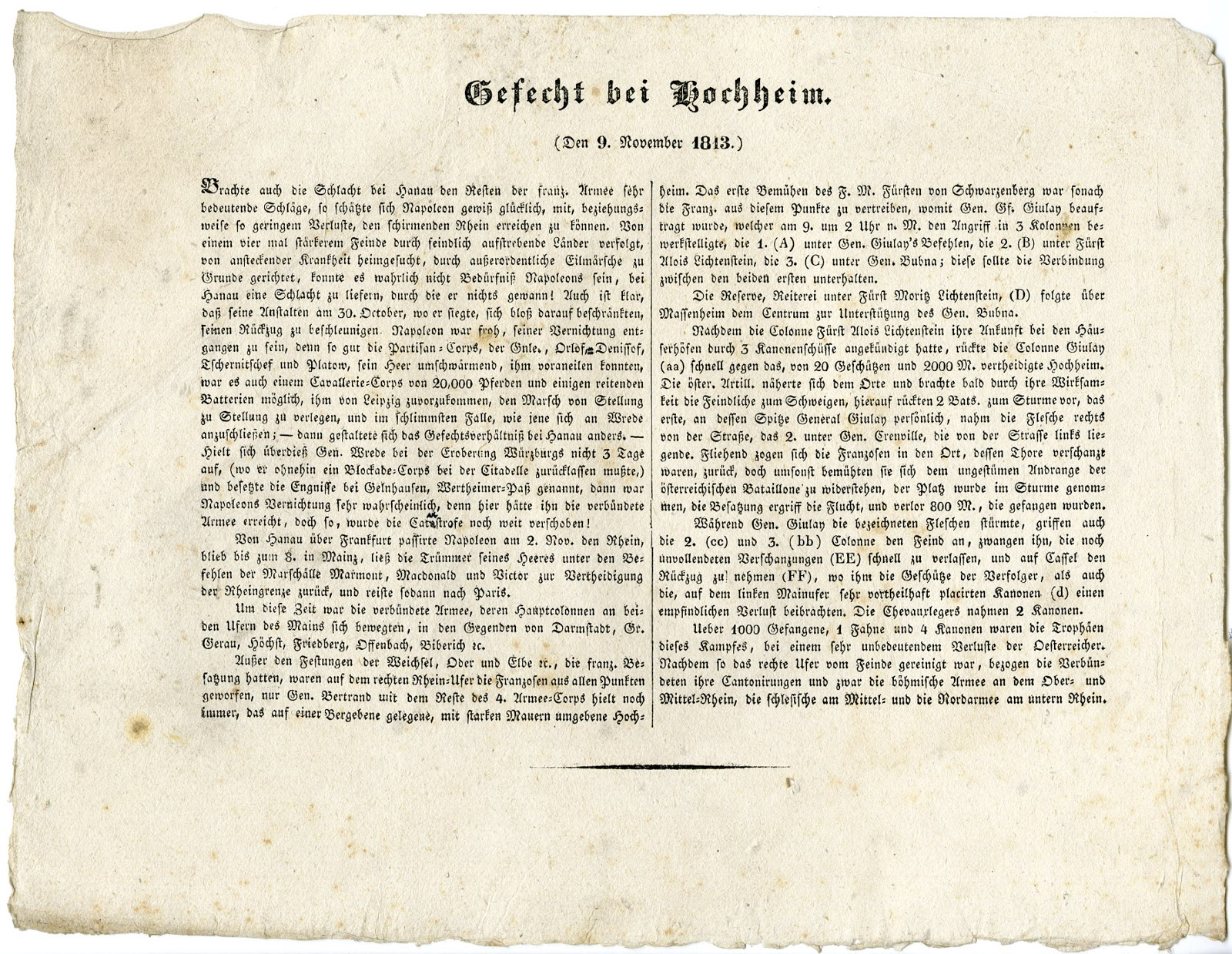 , Antique Map-BATTLE OF HOCHHEIM-GERMANY-Biller-von Rothenburg-1837, Pictura Antique Prints