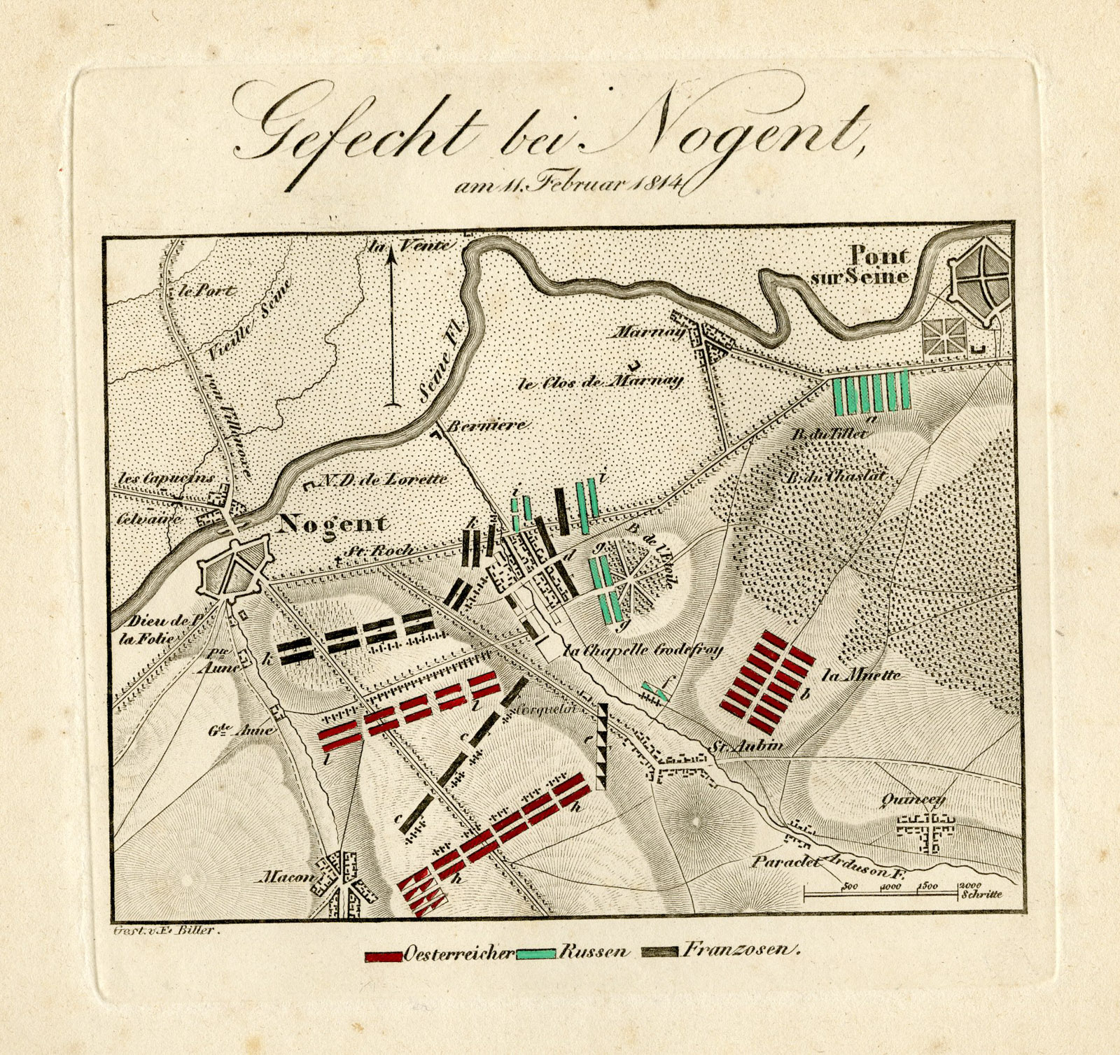 , Antique Map-BATTLE OF NOGENT-FRANCE-Biller-von Rothenburg-1837, Pictura Antique Prints