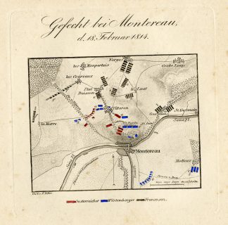 Antique Map-BATTLE OF MONTEREAU-FRANCE-Biller-von Rothenburg-1837