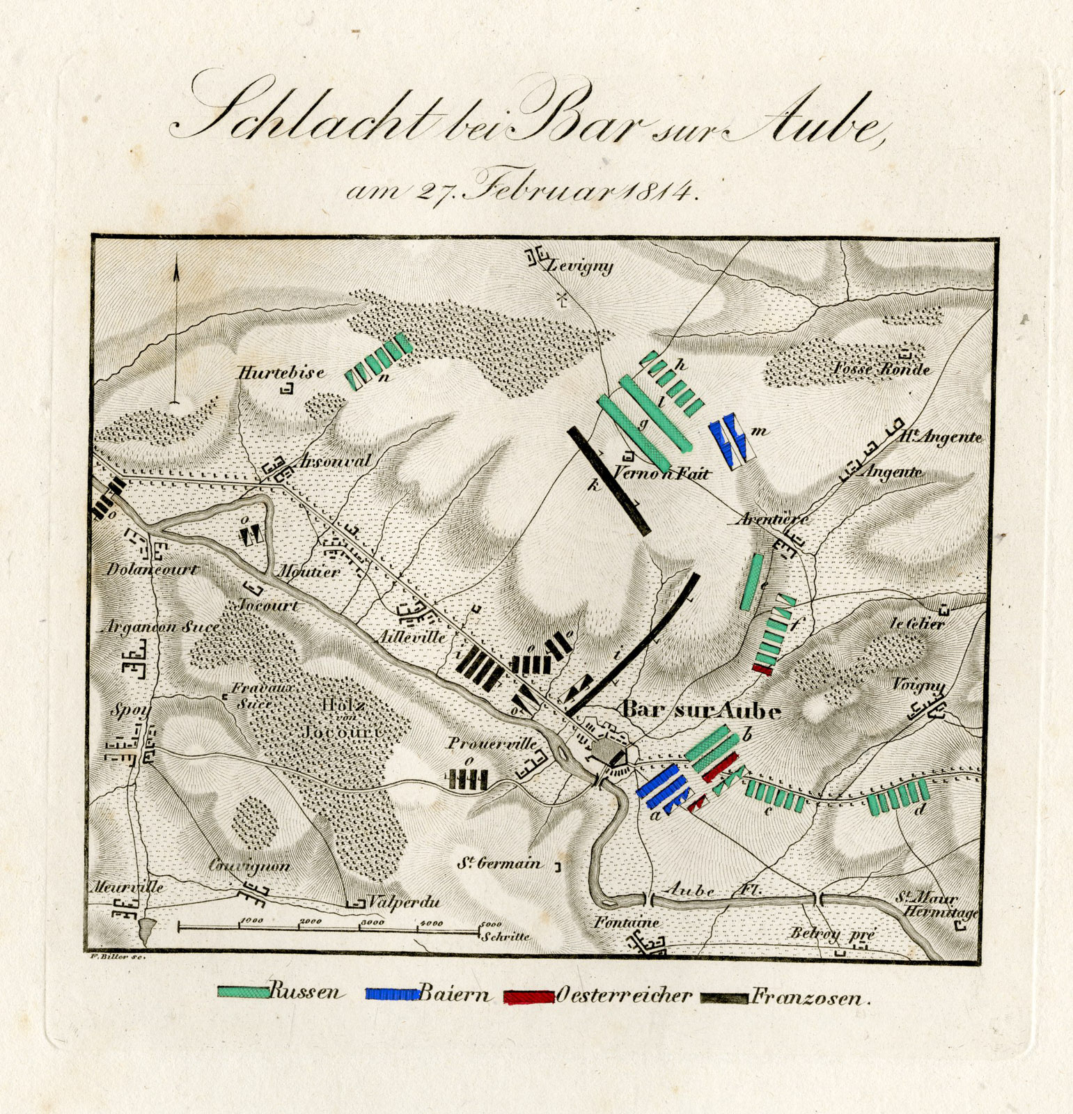 , Antique Map-BATTLE OF BAR SUR AUBE-FRANCE-Biller-von Rothenburg-1837, Pictura Antique Prints