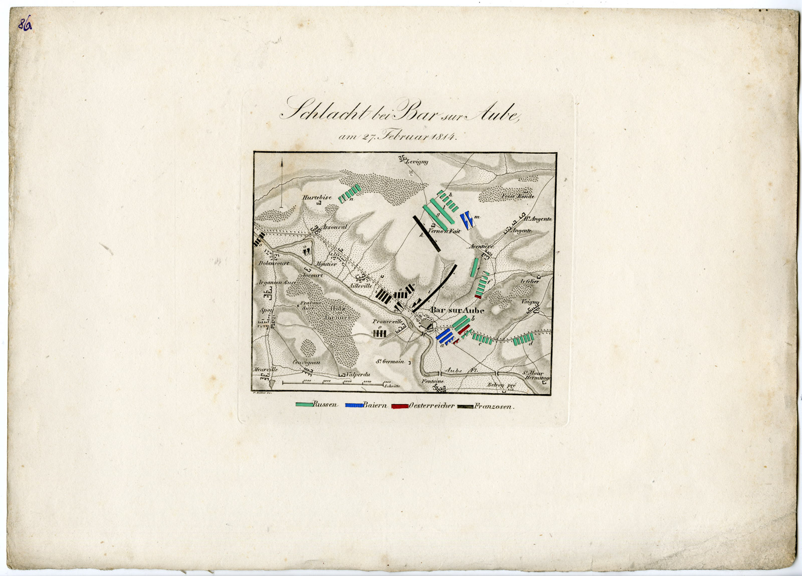 , Antique Map-BATTLE OF BAR SUR AUBE-FRANCE-Biller-von Rothenburg-1837, Pictura Antique Prints