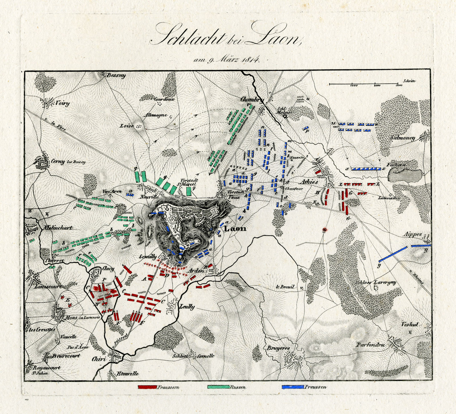 , Antique Map-BATTLE OF LAON-FRANCE-von Rothenburg-1837, Pictura Antique Prints