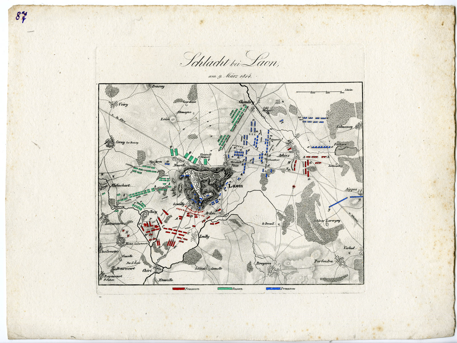 , Antique Map-BATTLE OF LAON-FRANCE-von Rothenburg-1837, Pictura Antique Prints