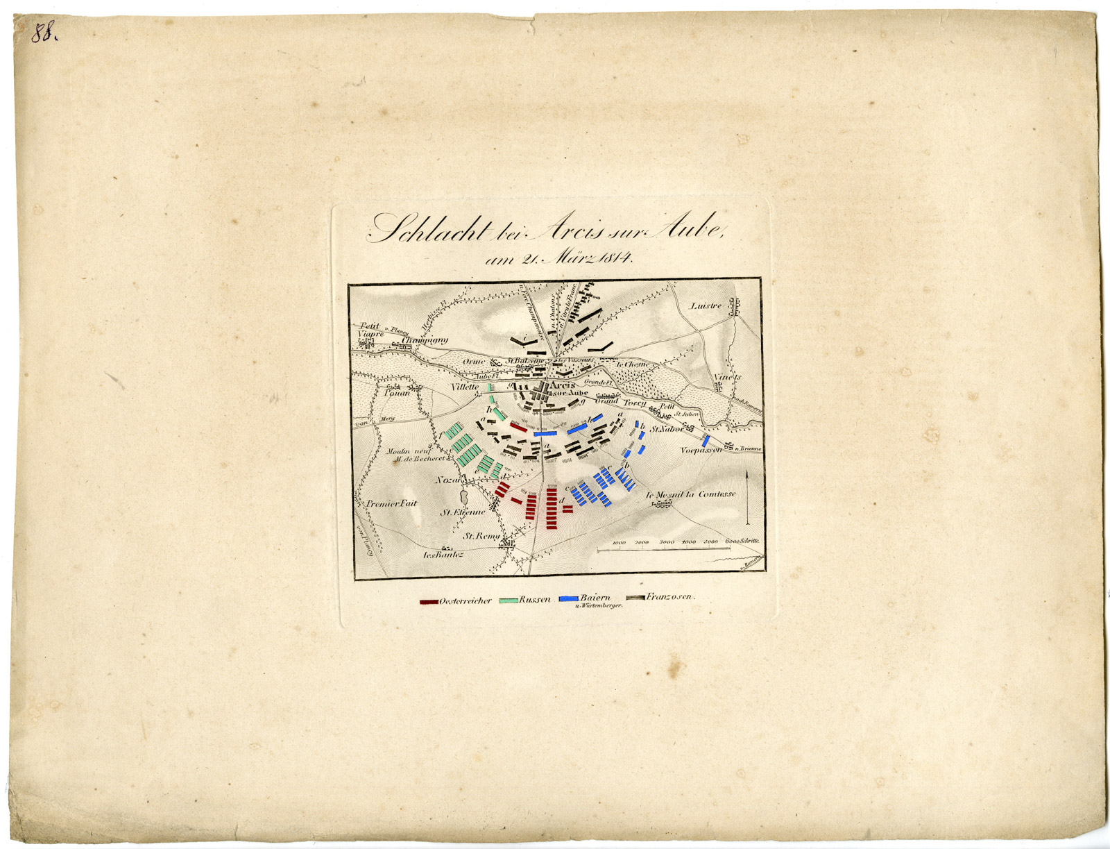 , Antique Map-BATTLE OF ARCIS SUR AUBE-FRANCE-von Rothenburg-1837, Pictura Antique Prints