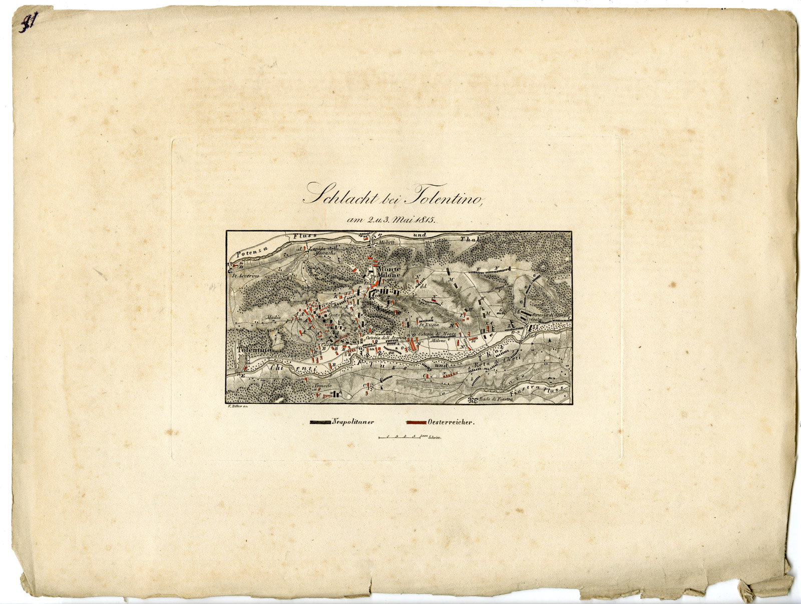 Pco 21834 416x314 Antique Map-BATTLE OF TOLENTINO-ITALY-Biller-von Rothenburg-1837 - Image 2