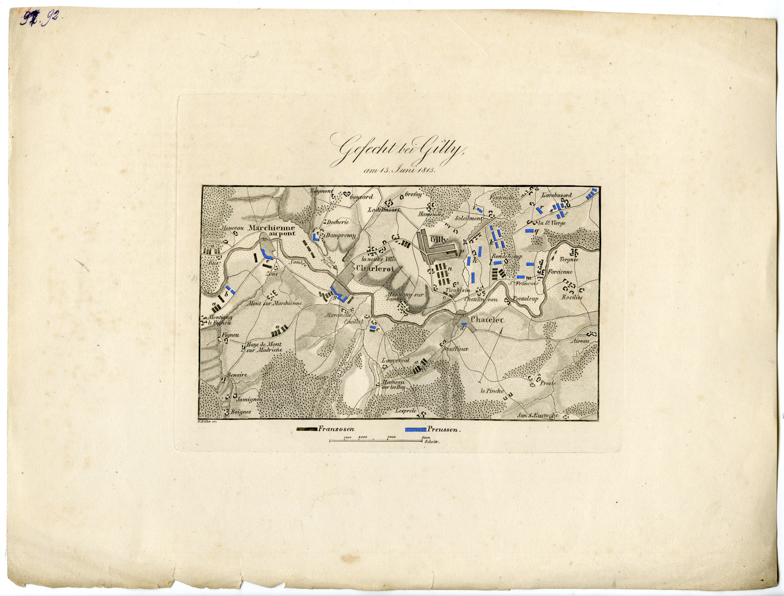 Antique Map-BATTLE OF GILLY-WATERLOO-BELGIUM-Biller-von Rothenburg-1837 - Image 2