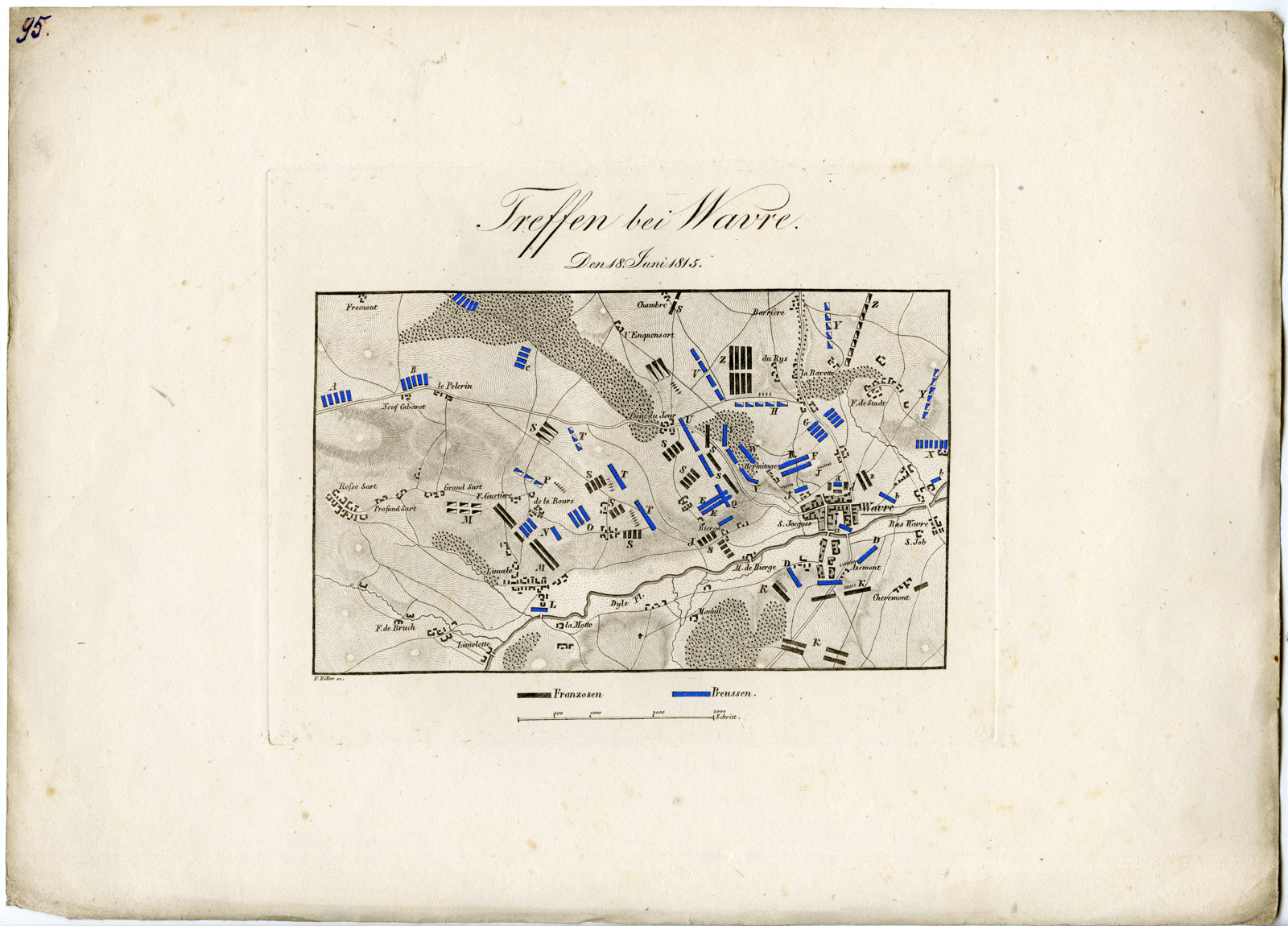 , Antique Map-BATTLE OF WAVRE-BELGIUM-Biller-von Rothenburg-1837, Pictura Antique Prints