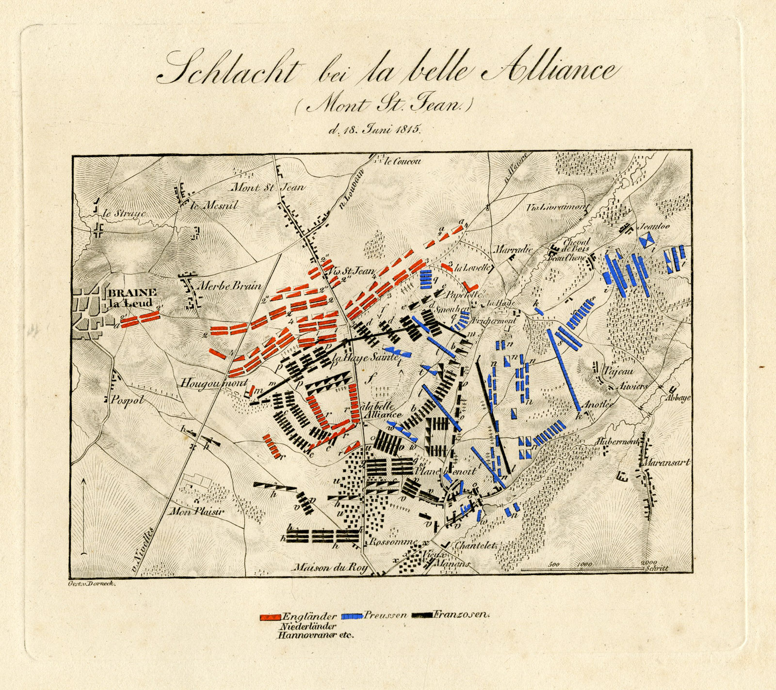 , Antique Map-BATTLE OF LA BELLE ALLIANCE-BELGIUM-Dorneck-von Rothenburg-1837, Pictura Antique Prints