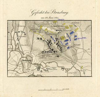 Antique Map-BATTLE OF STRASBOURG-FRANCE-von Rothenburg-1837