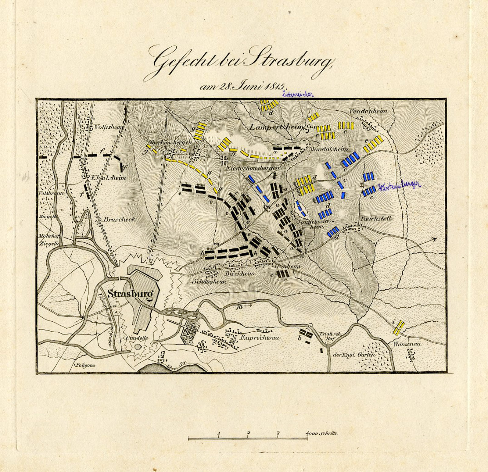 Antique Map-BATTLE OF STRASBOURG-FRANCE-von Rothenburg-1837