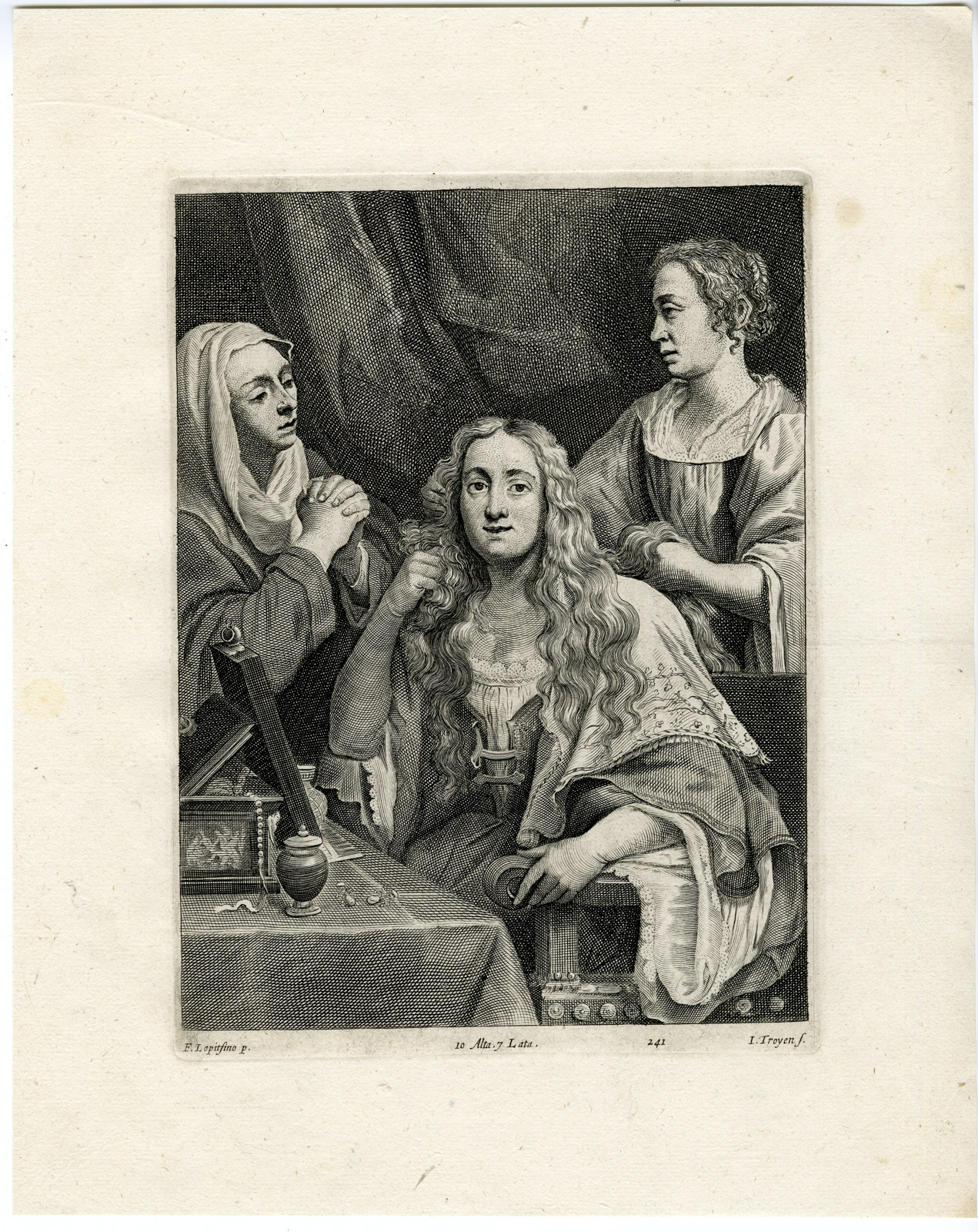 , Antique Print-MARTHA AND MARY-PORTRAIT-PL. 241-van Troyen-Lupicini-Teniers-1673, Pictura Antique Prints
