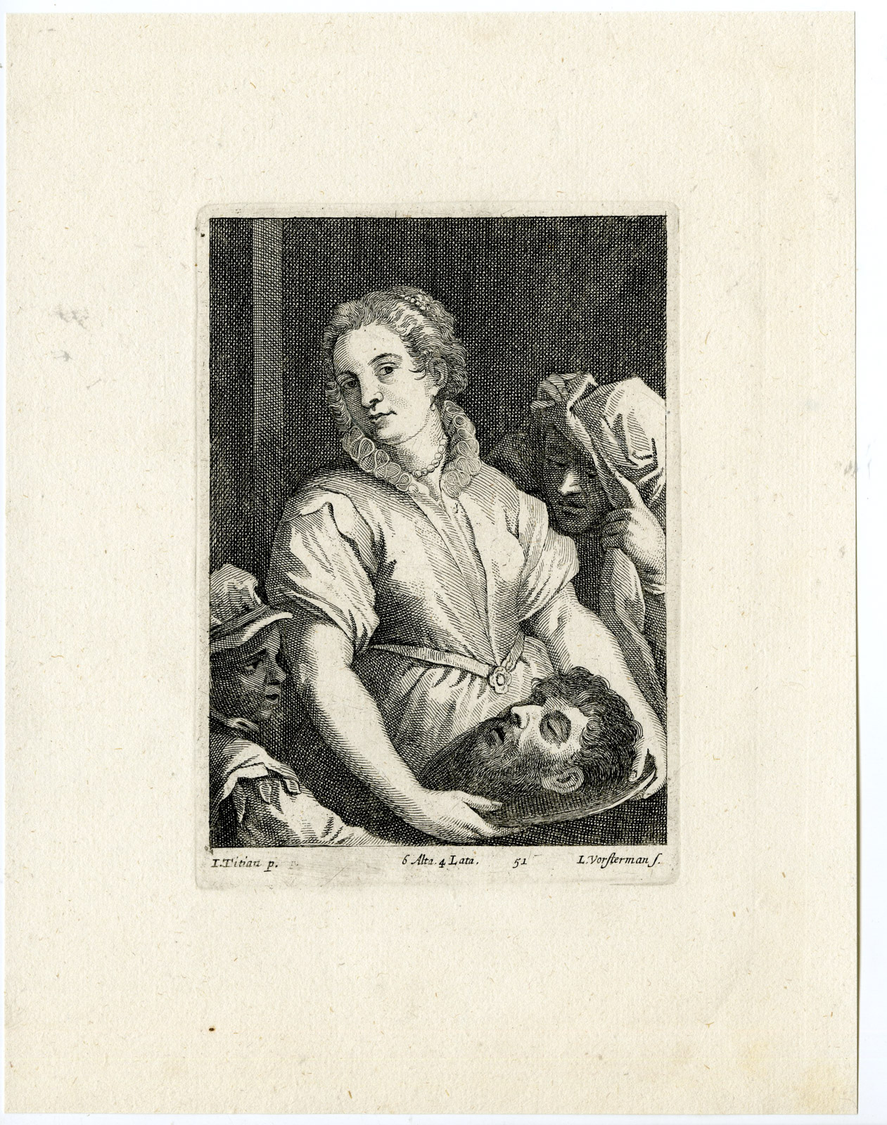 , Antique Print-SALOME-ST. JOHN-HEAD-PL. 51-Vorsterman-Titian-Teniers-1673, Pictura Antique Prints