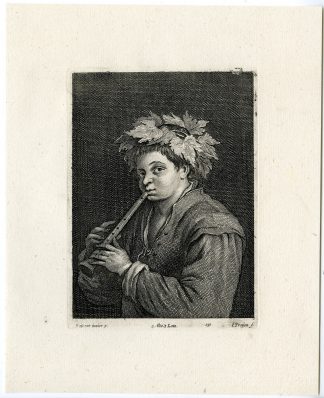 Antique Print-BOY WITH FLUTE-BACCHUS-PL. 150-van Troyen-Bassano-Teniers-1673